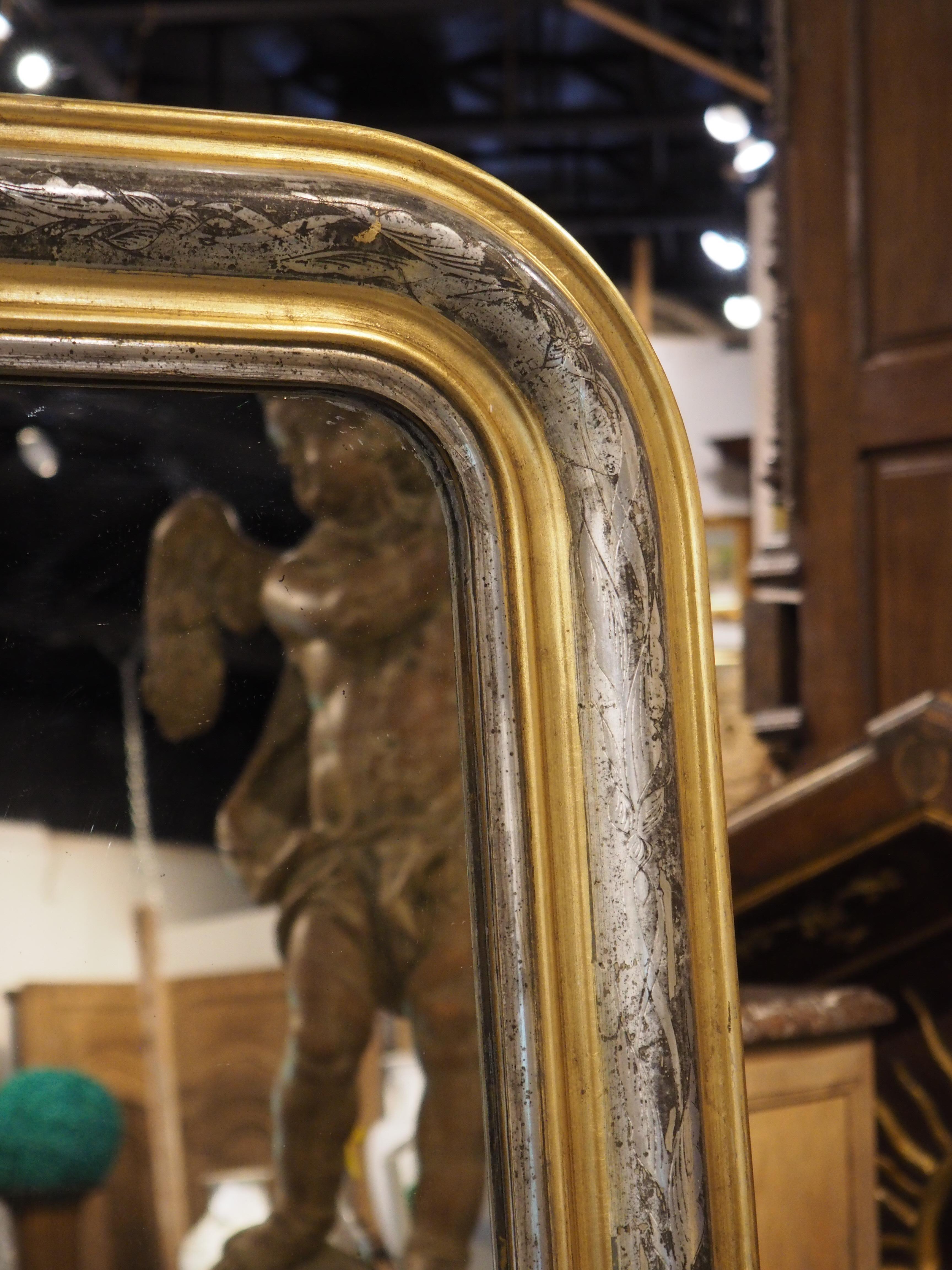 Antique French Silver and Gold Louis Philippe Mirror, Floral Decor, Early 20th C 6