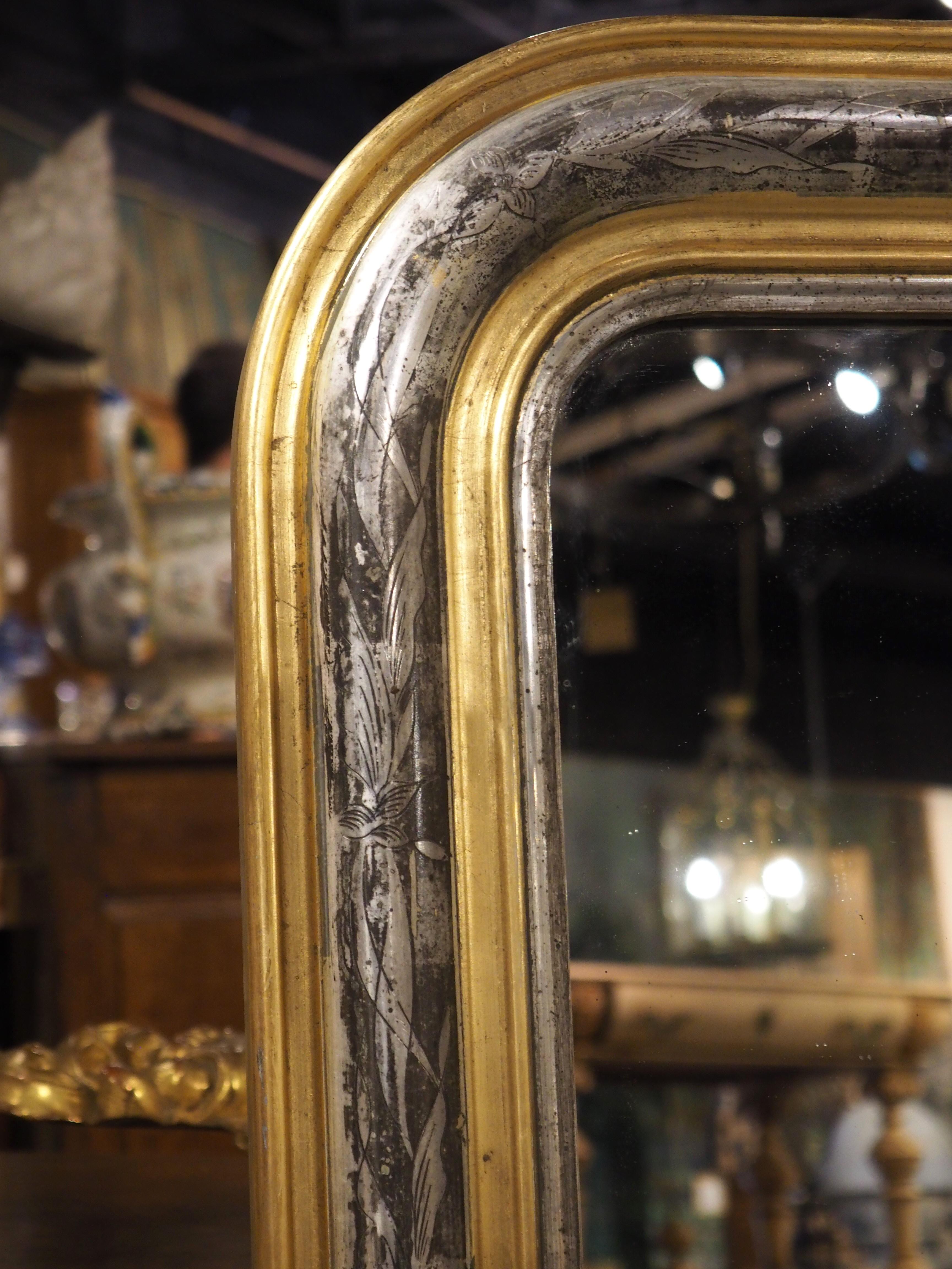 Antique French Silver and Gold Louis Philippe Mirror, Floral Decor, Early 20th C 7