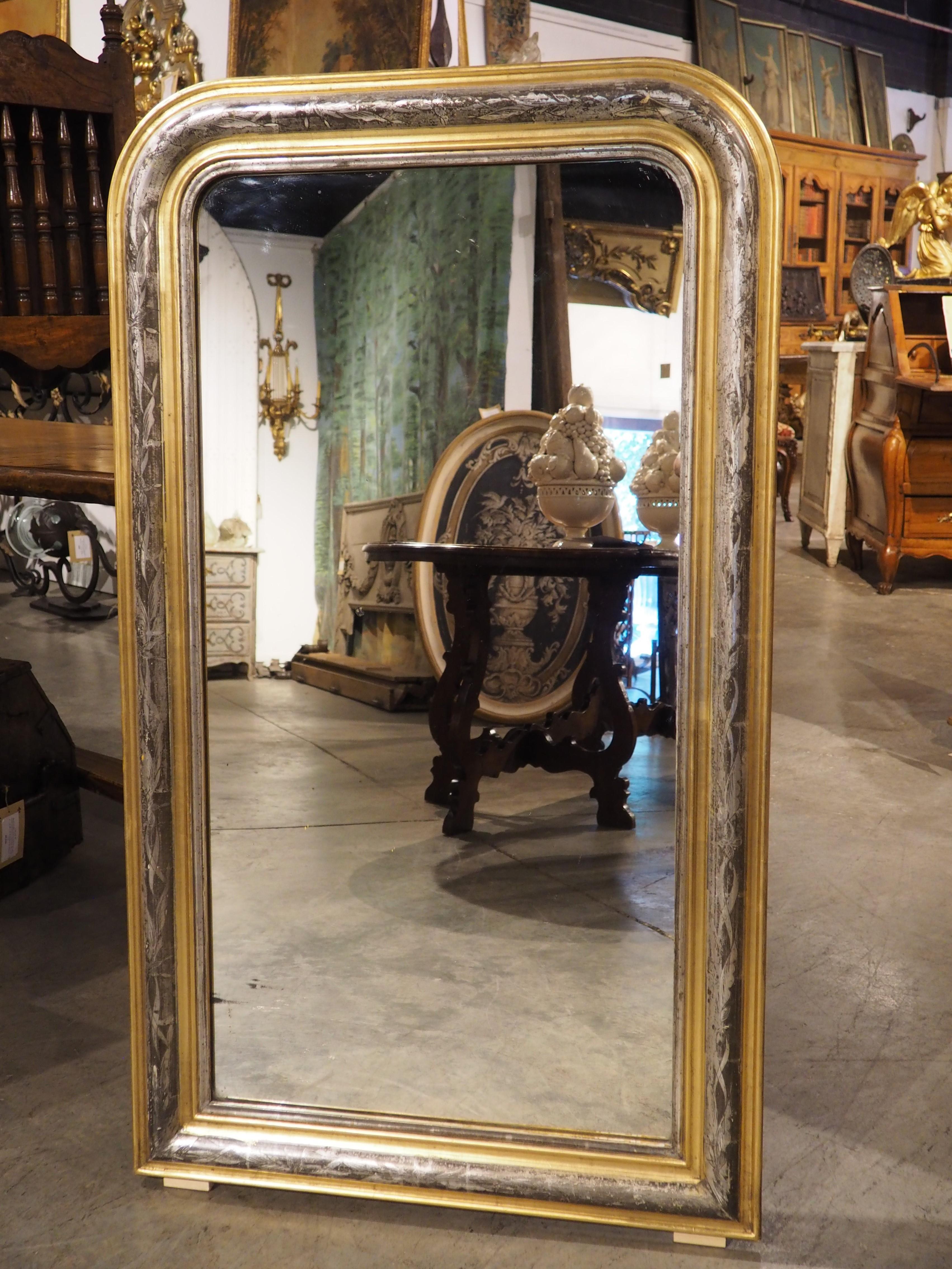 Antique French Silver and Gold Louis Philippe Mirror, Floral Decor, Early 20th C 8
