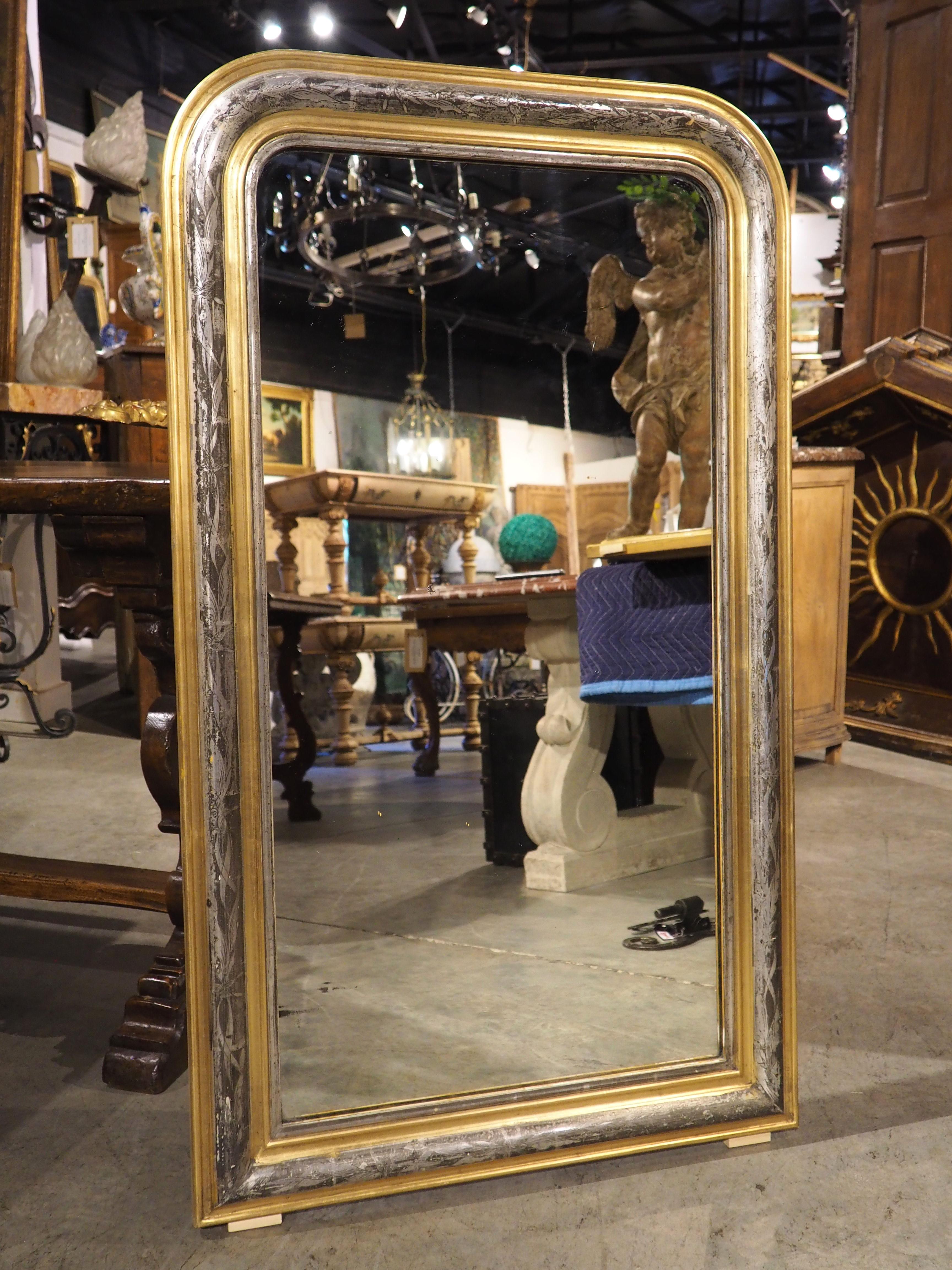 Antique French Silver and Gold Louis Philippe Mirror, Floral Decor, Early 20th C In Good Condition In Dallas, TX
