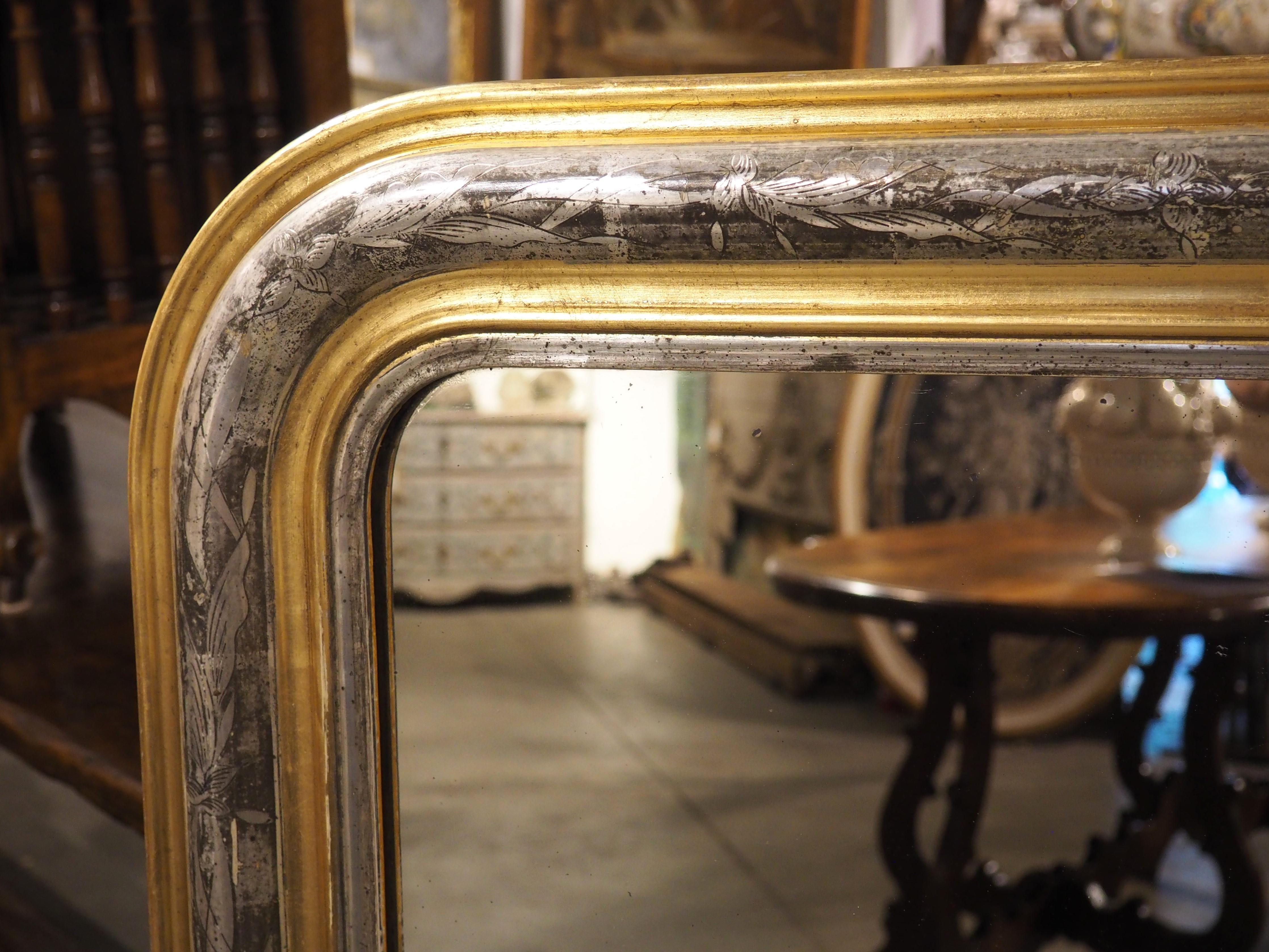 20th Century Antique French Silver and Gold Louis Philippe Mirror, Floral Decor, Early 20th C