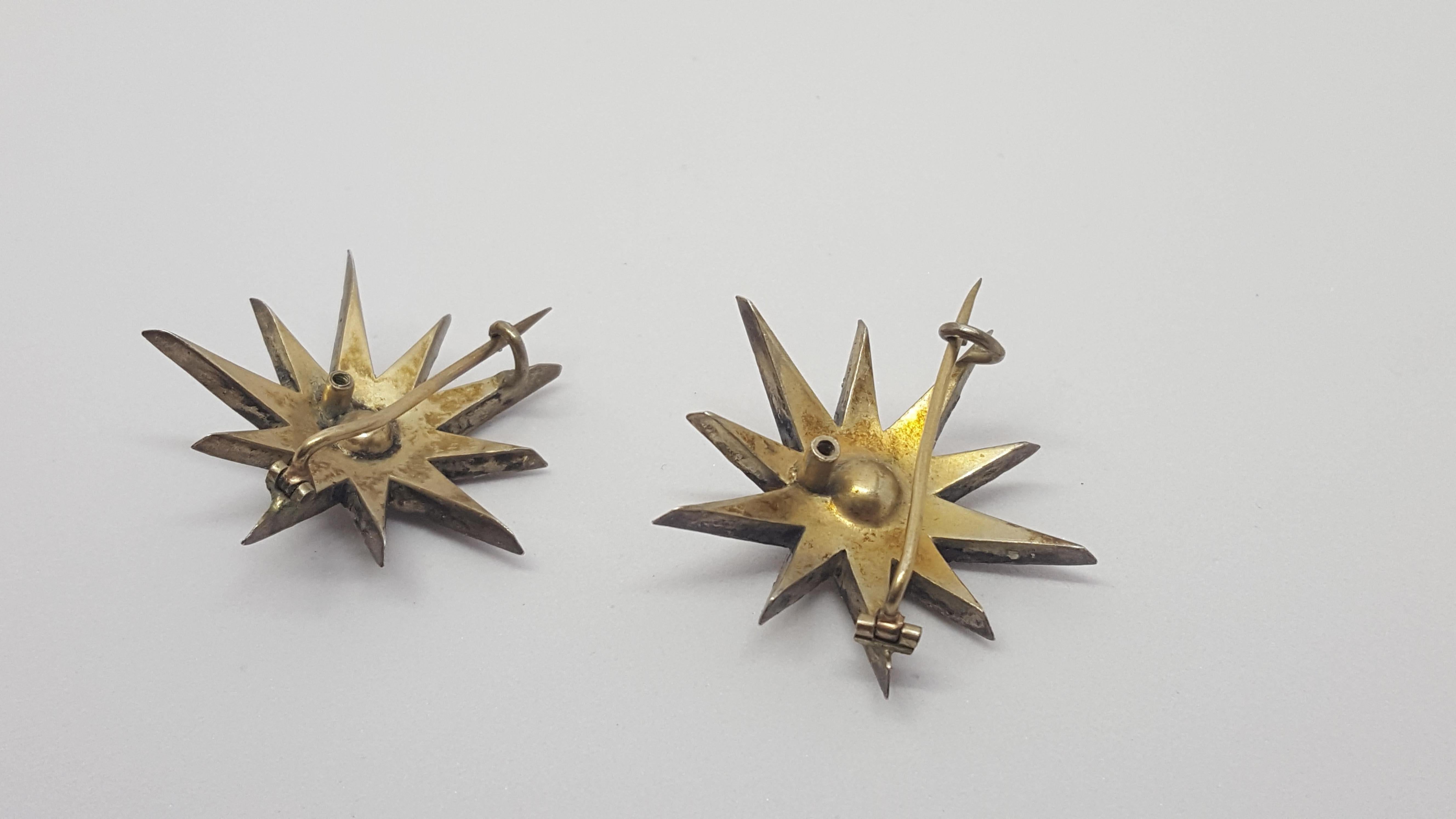Cushion Cut Antique French Silver and Paste Star Brooches