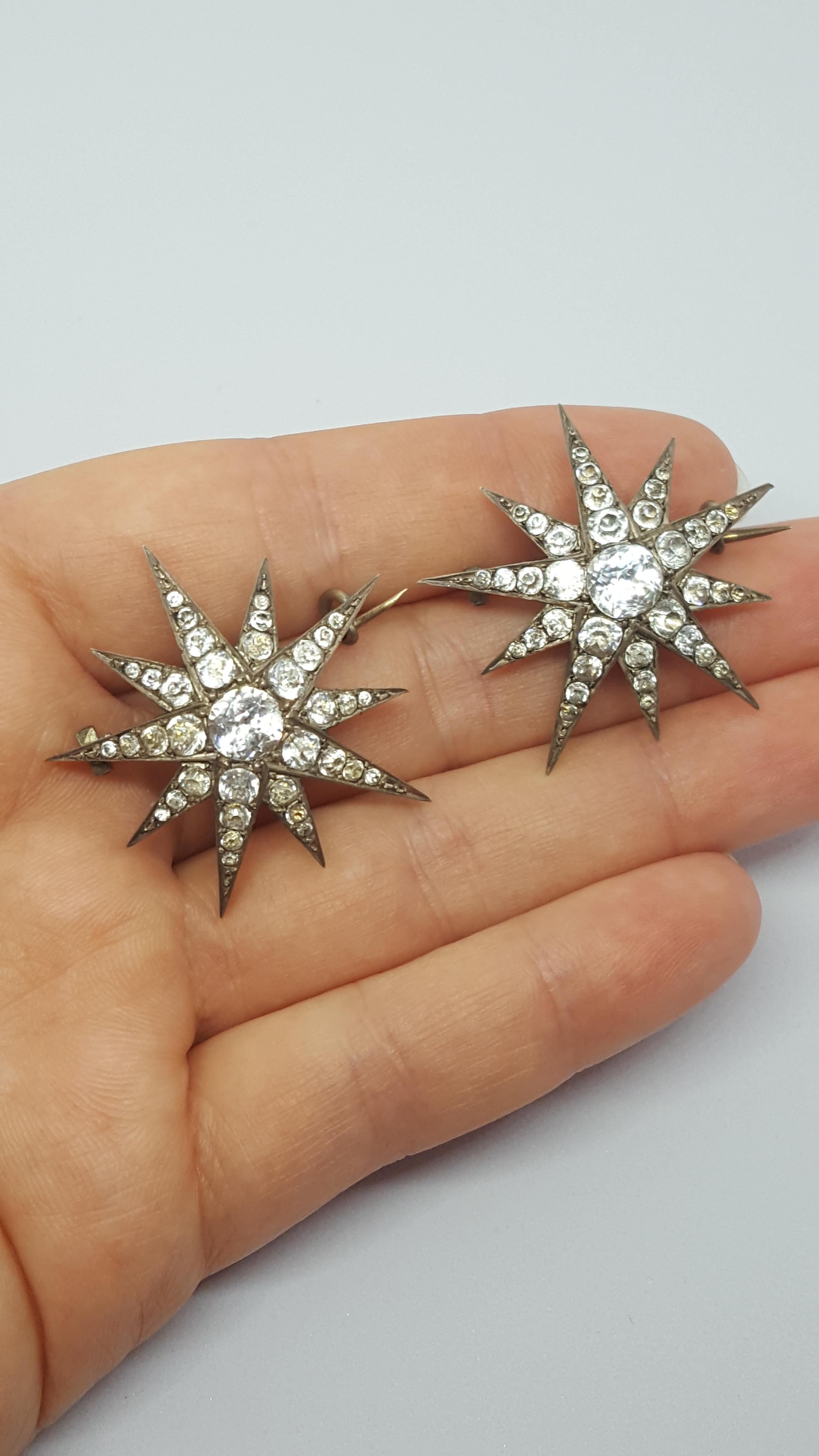 Antique French Silver and Paste Star Brooches In Good Condition In Boston, Lincolnshire