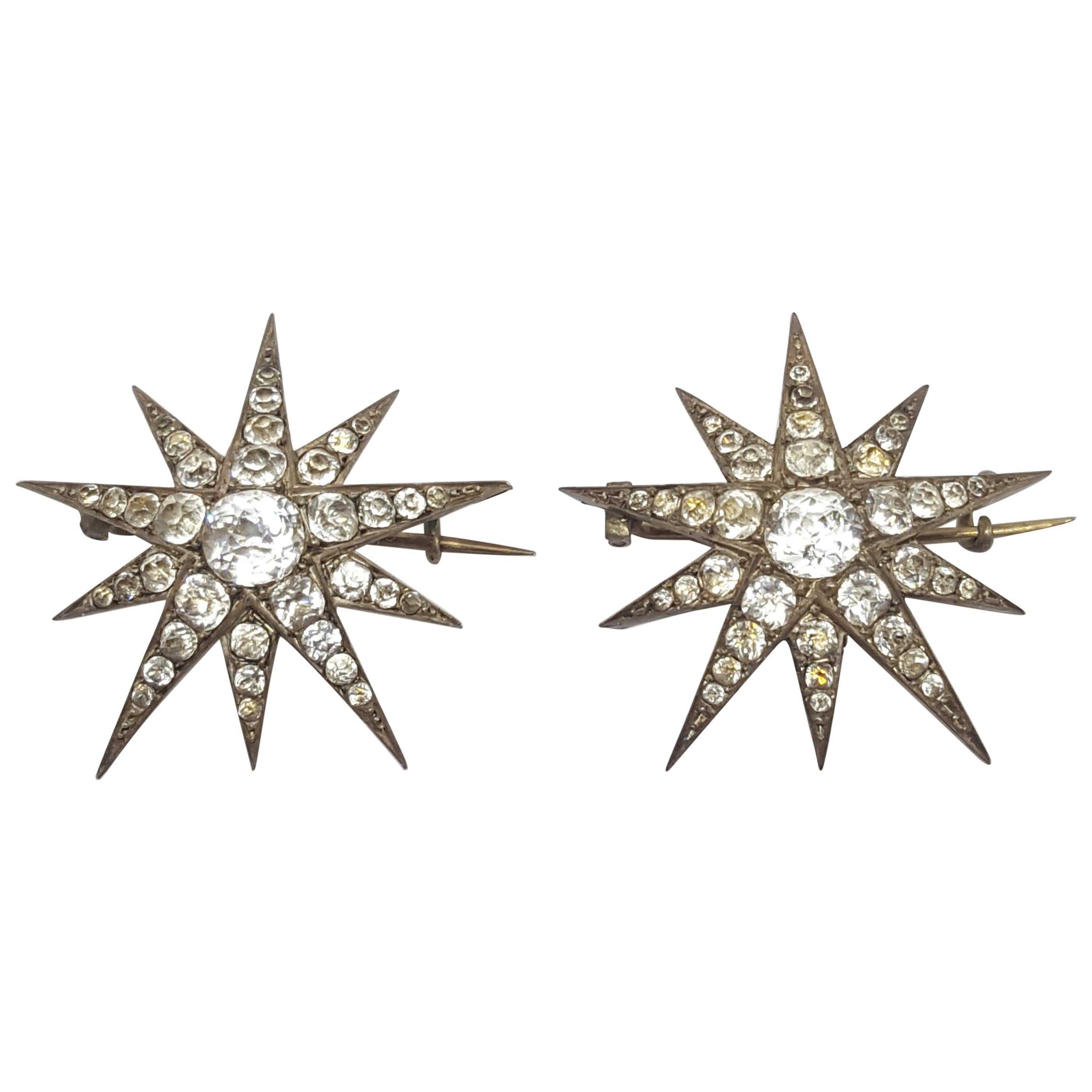 Antique French Silver and Paste Star Brooches