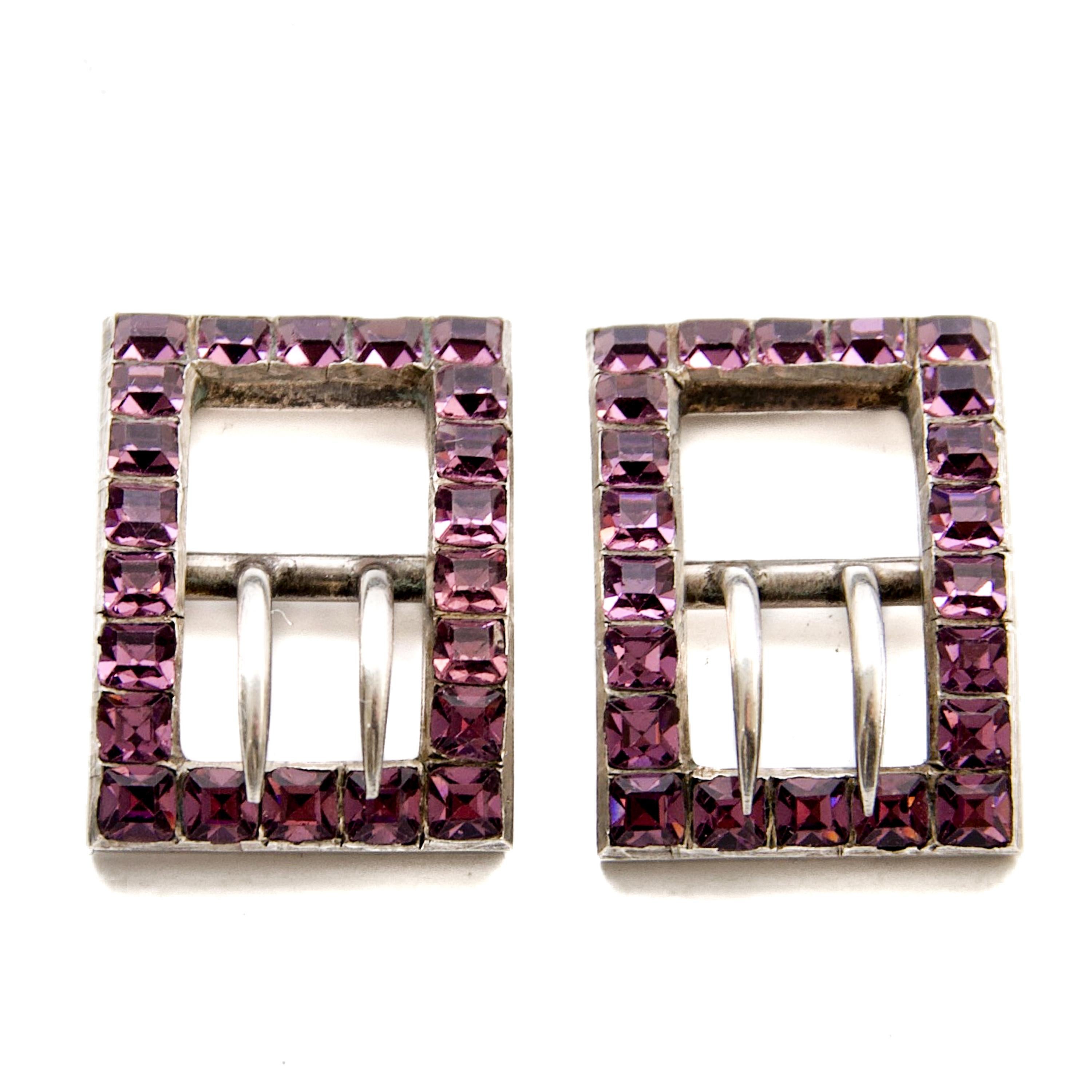 Georgien Anciennes boucles françaises en argent et en pierre à pâte violette, 19e siècle en vente