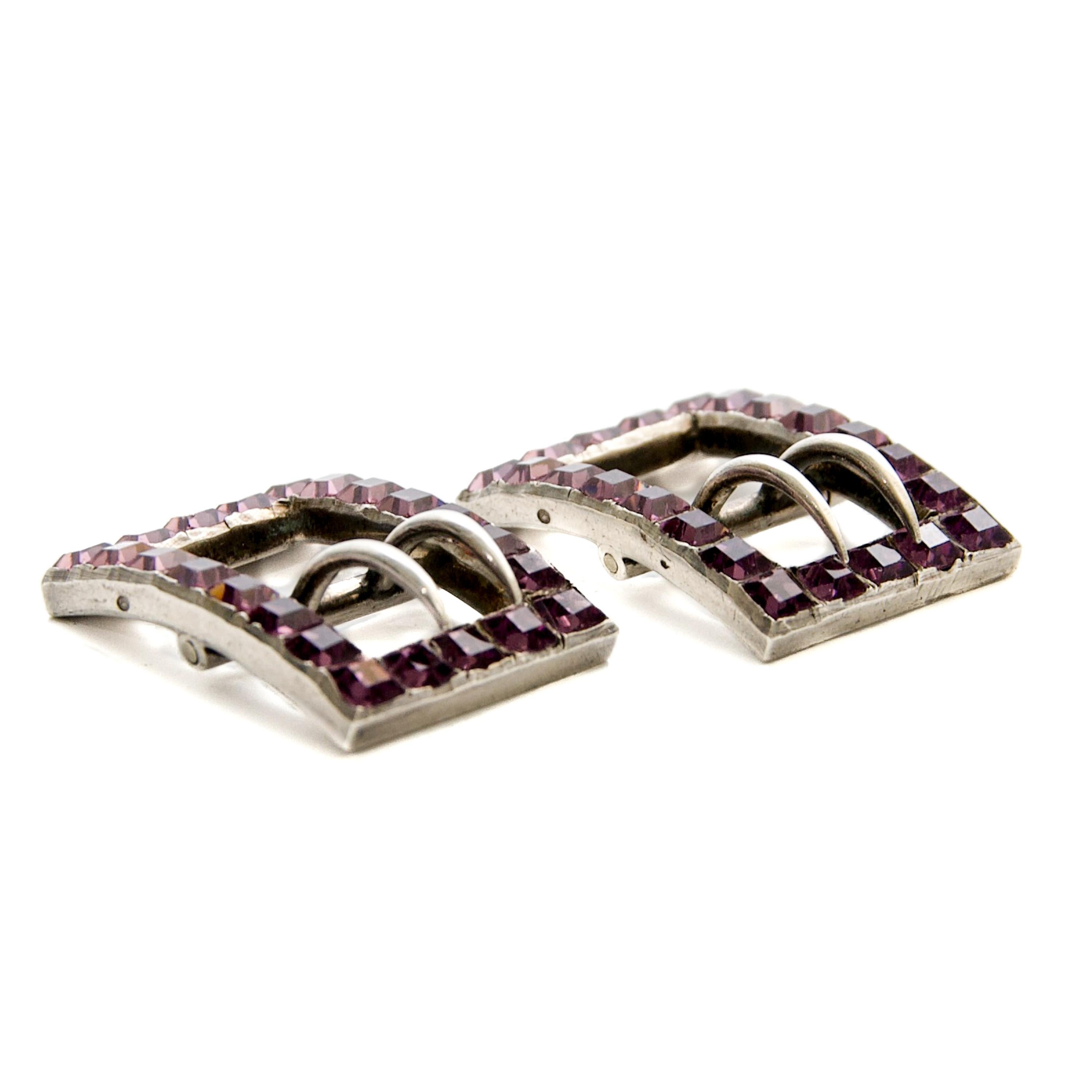 Anciennes boucles françaises en argent et en pierre à pâte violette, 19e siècle Unisexe en vente