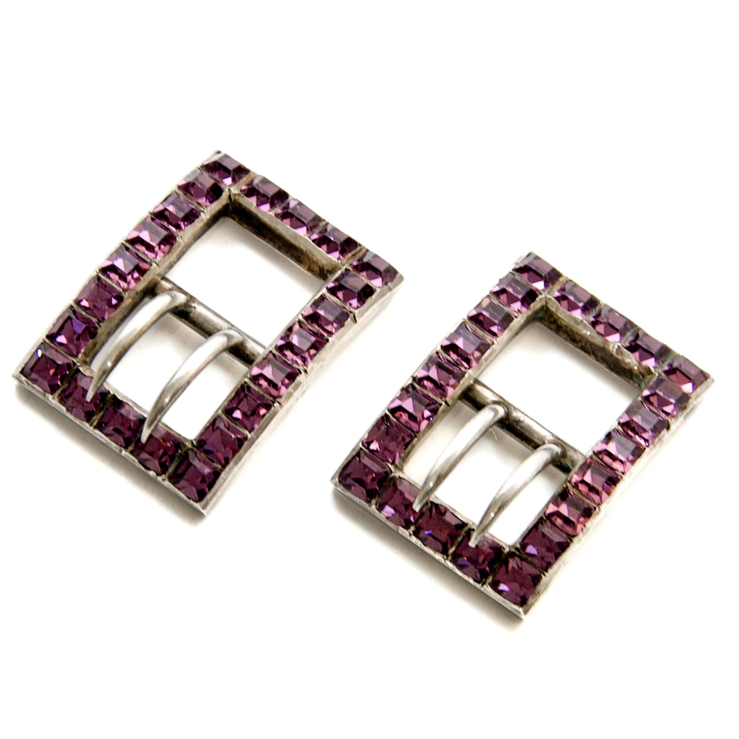Anciennes boucles françaises en argent et en pierre à pâte violette, 19e siècle en vente 2