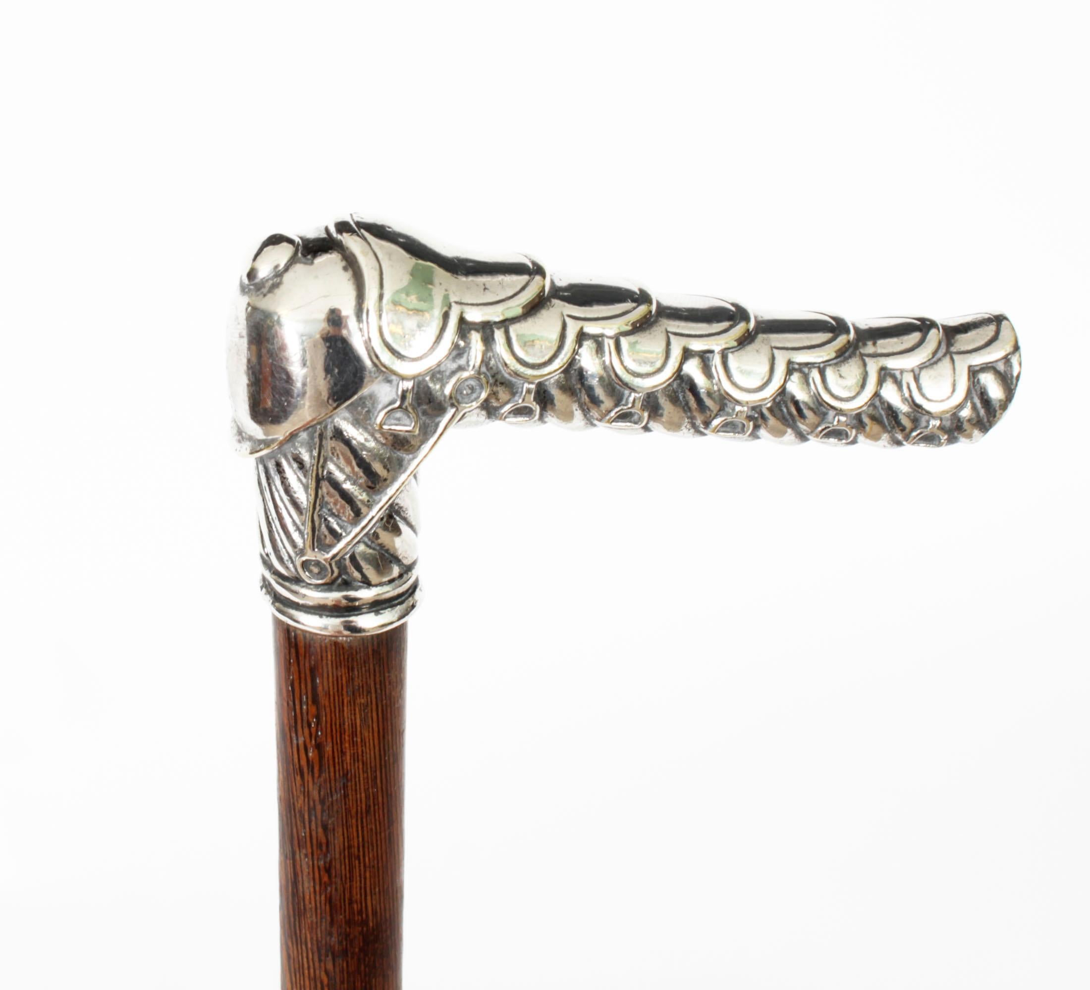 Antique French Silver Capped Saddle & Stirrup Walking Stick Cane 19th Century In Good Condition For Sale In London, GB