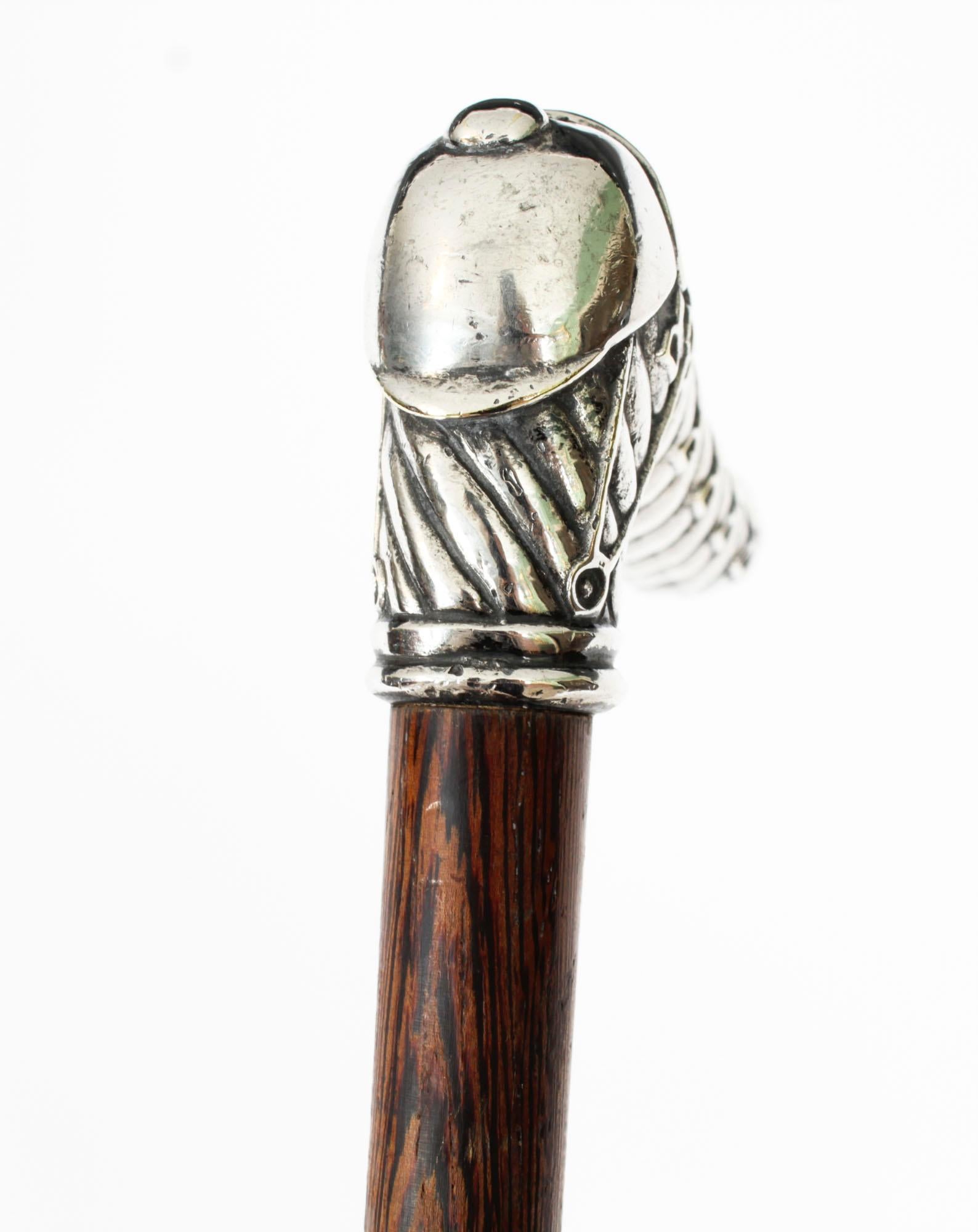 Late 19th Century Antique French Silver Capped Saddle & Stirrup Walking Stick Cane 19th Century For Sale