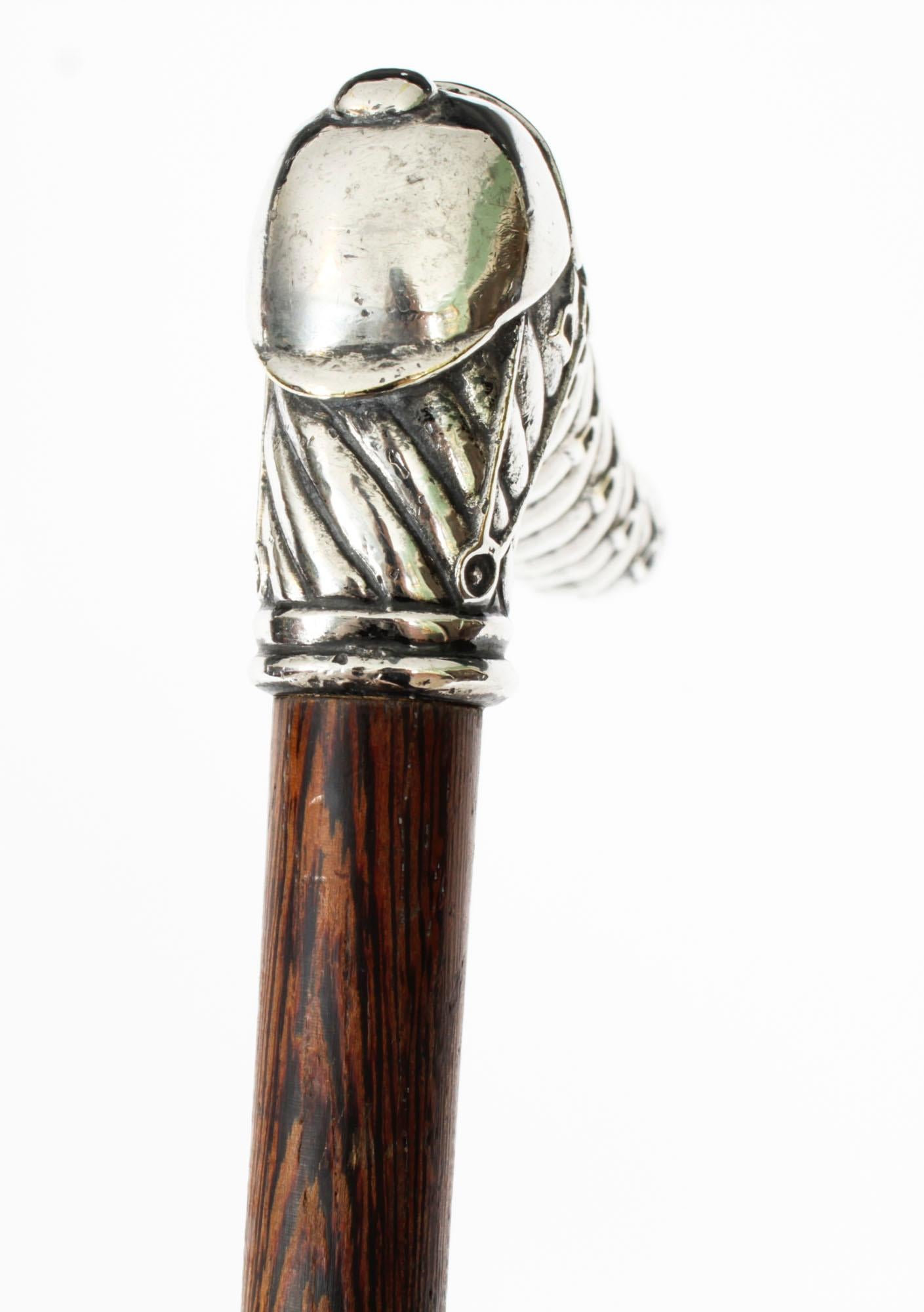 Sterling Silver Antique French Silver Capped Saddle & Stirrup Walking Stick Cane 19th Century For Sale