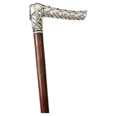 Antique French Silver Capped Saddle & Stirrup Walking Stick Cane 19th Century