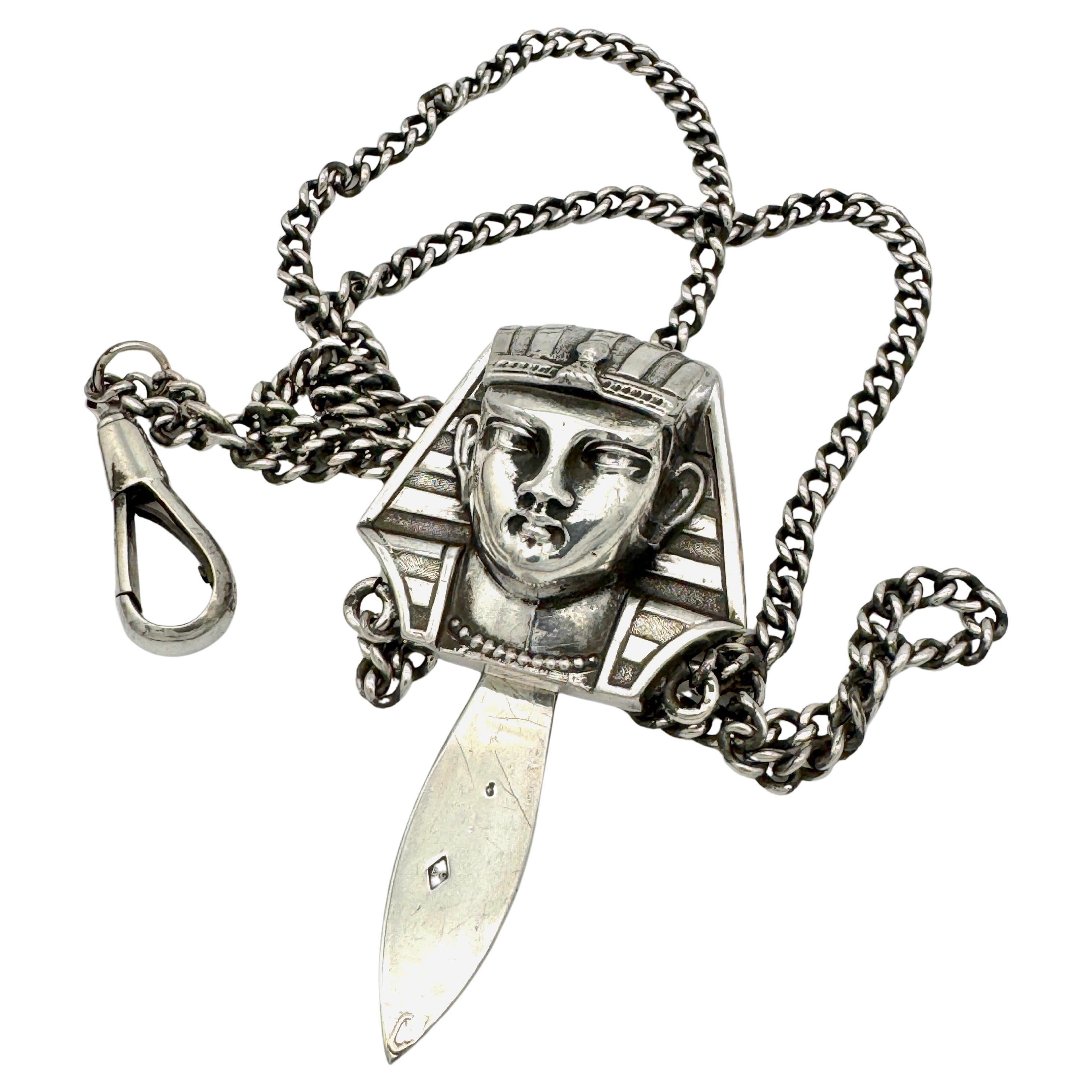 Antike französische Silber Chatelaine Pharaonen Ägyptisches Revival aus Silber im Angebot