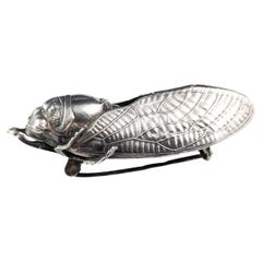 Broche cicada française ancienne en argent, Art nouveau 