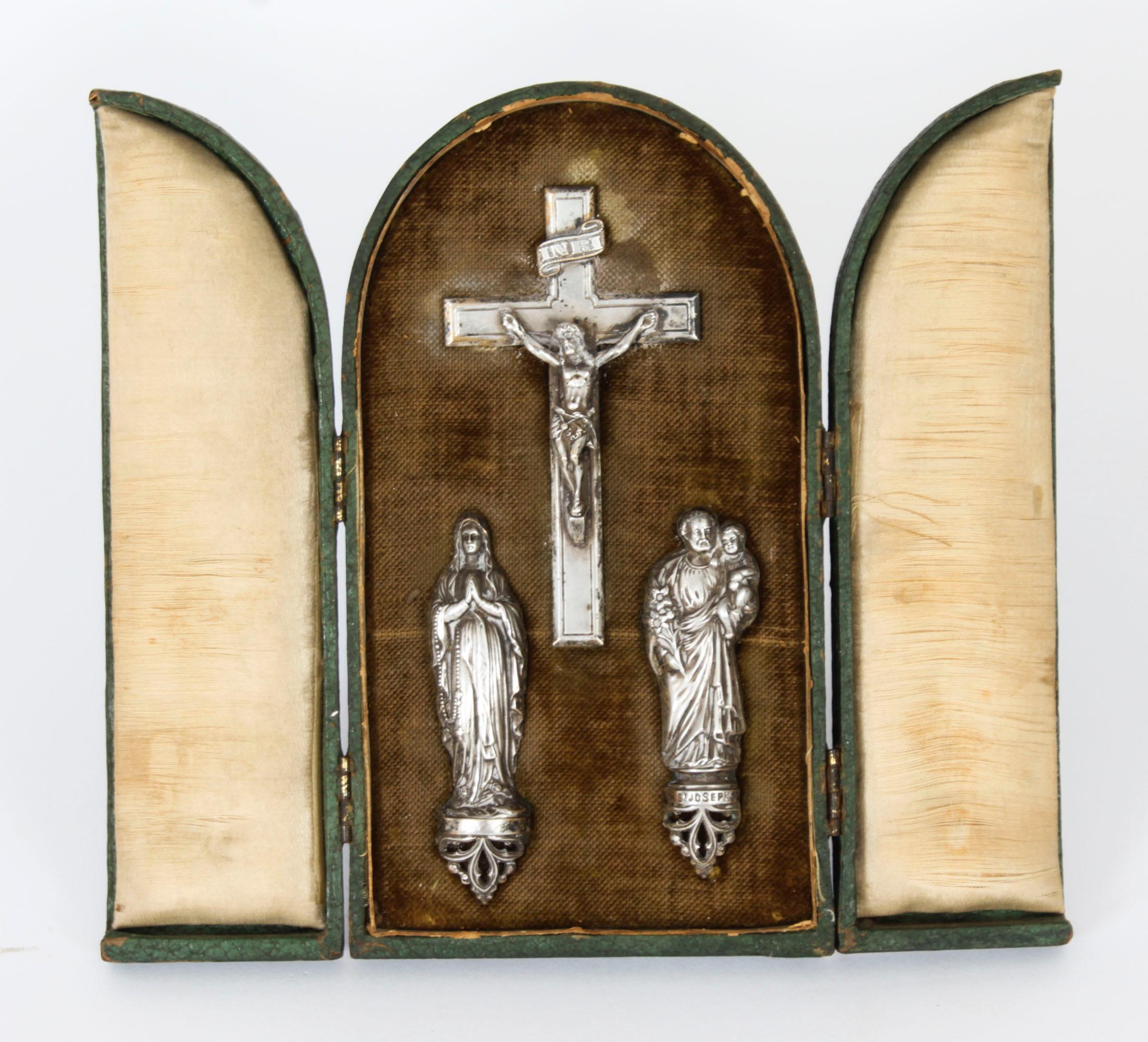 Antique French Silver Communion Set Corpus Christi Mary & Joseph 19th Century 6