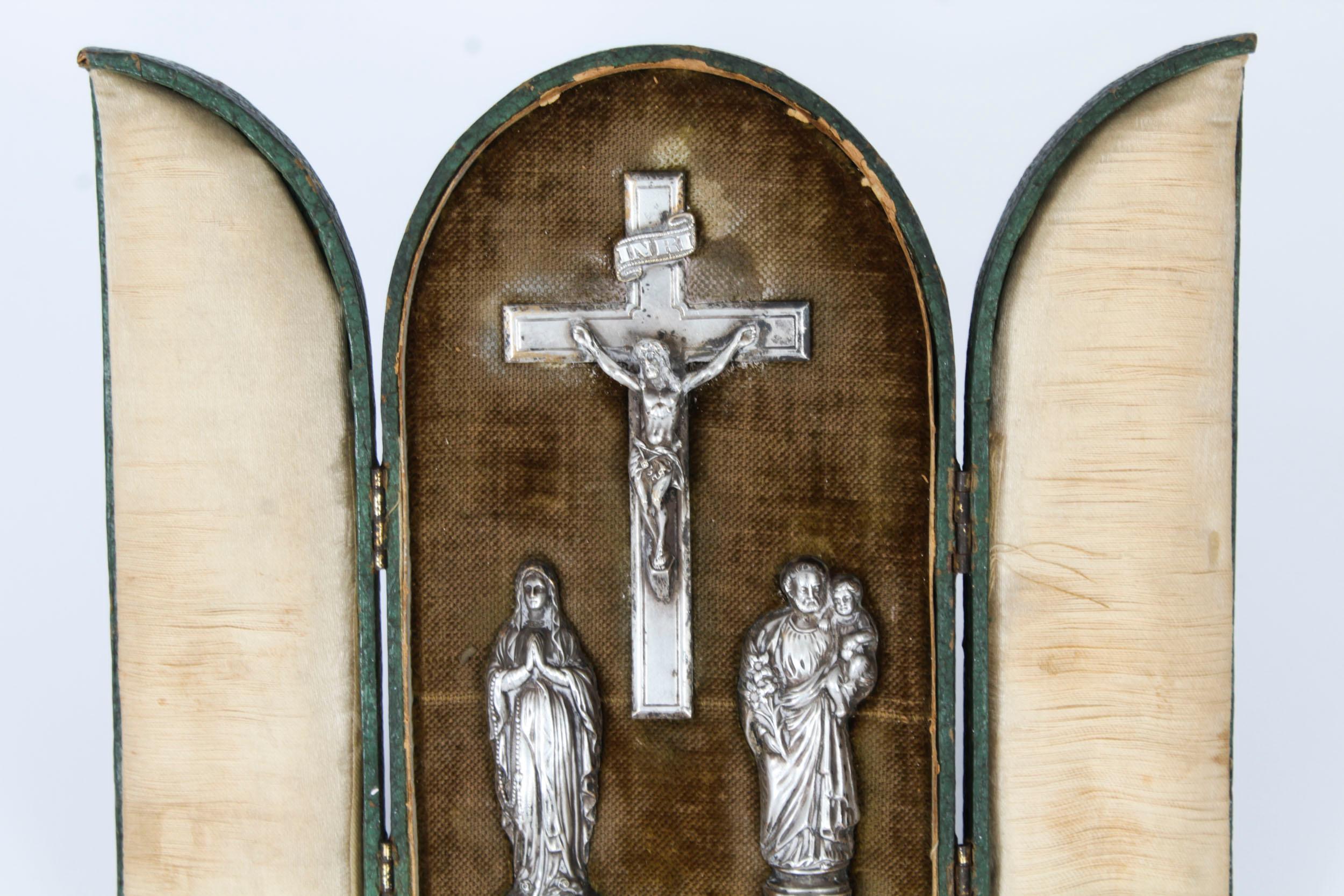 Late 19th Century Antique French Silver Communion Set Corpus Christi Mary & Joseph 19th Century
