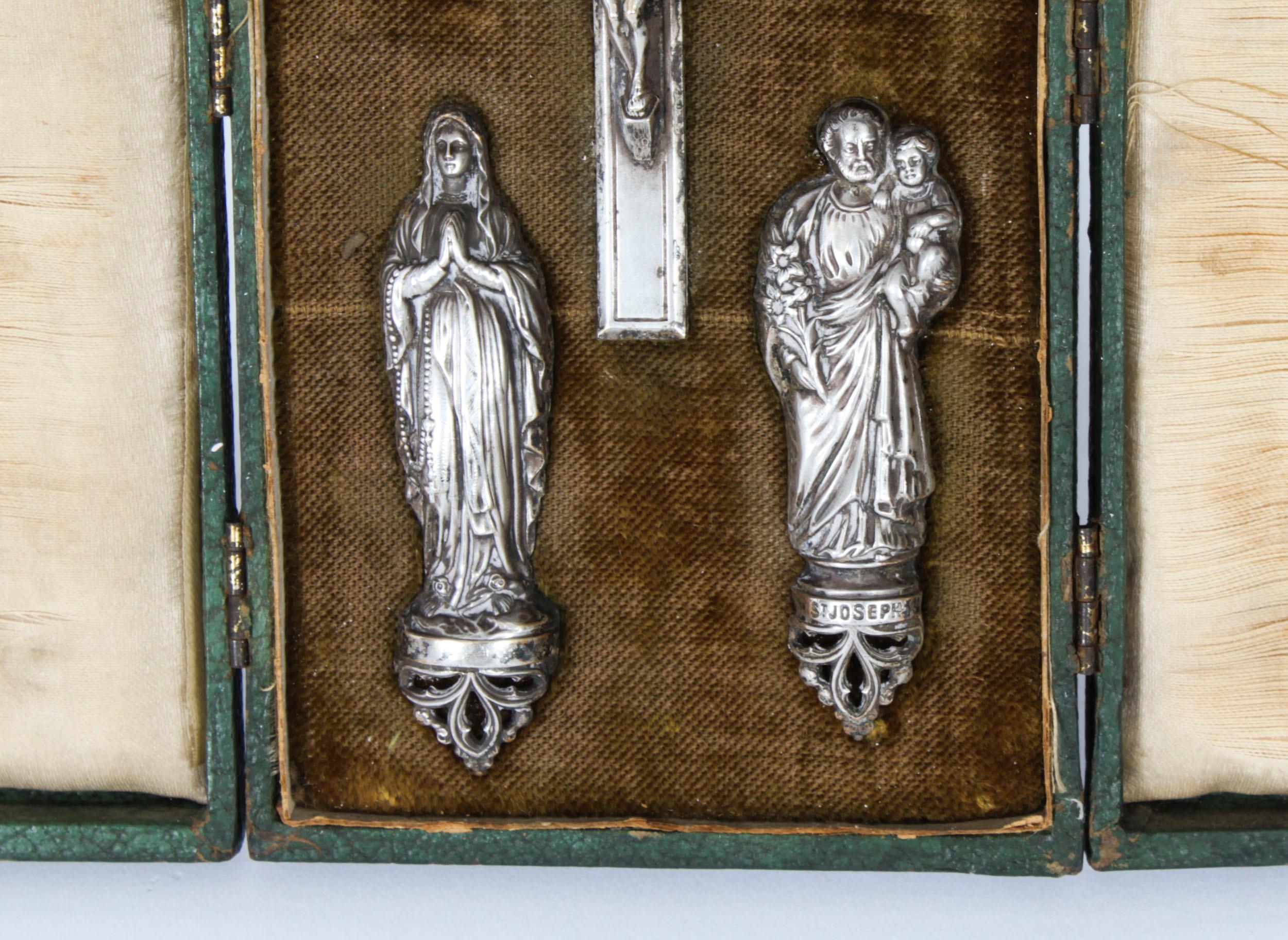 Antique French Silver Communion Set Corpus Christi Mary & Joseph 19th Century 1