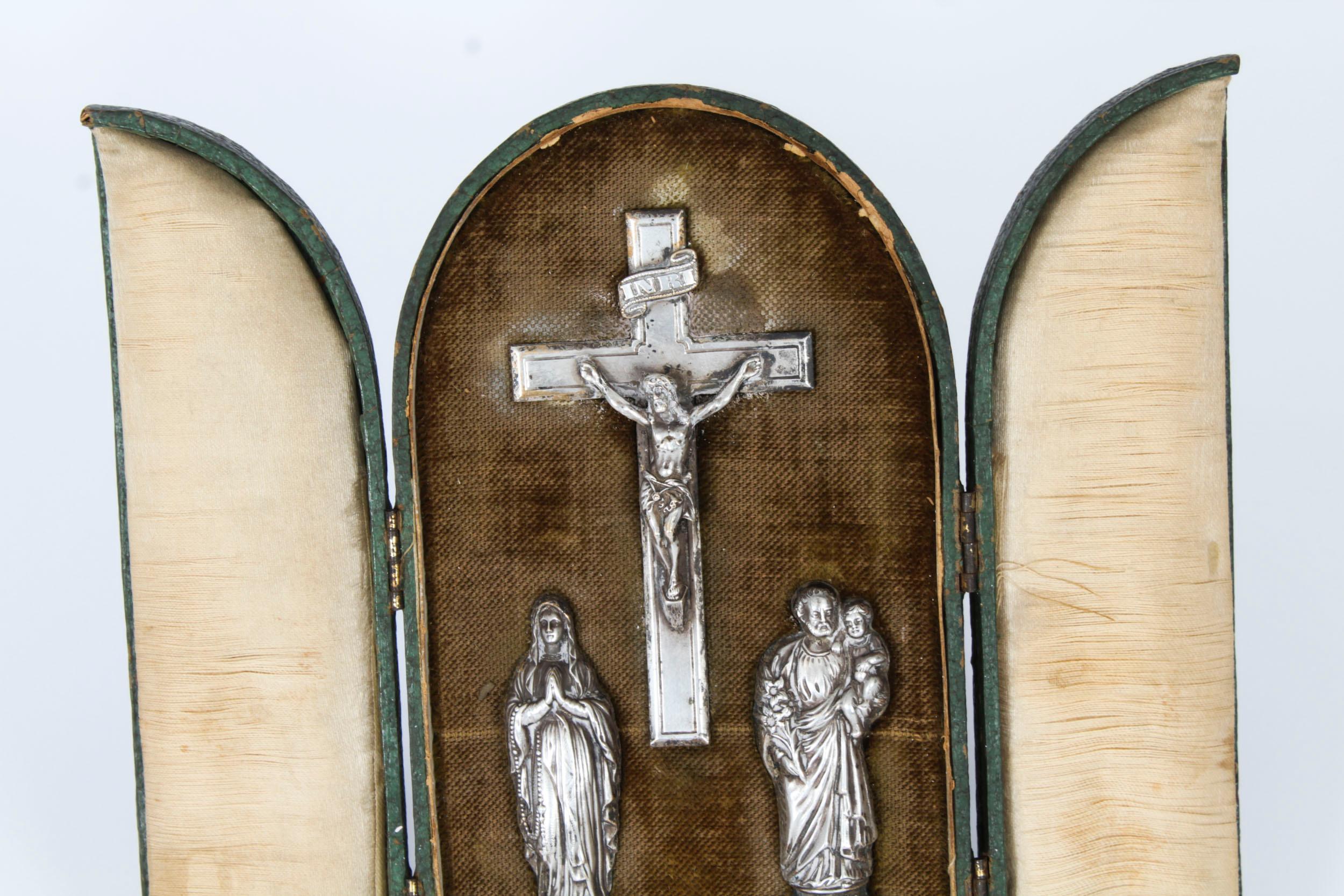 Antique French Silver Communion Set Corpus Christi Mary & Joseph 19th Century 2