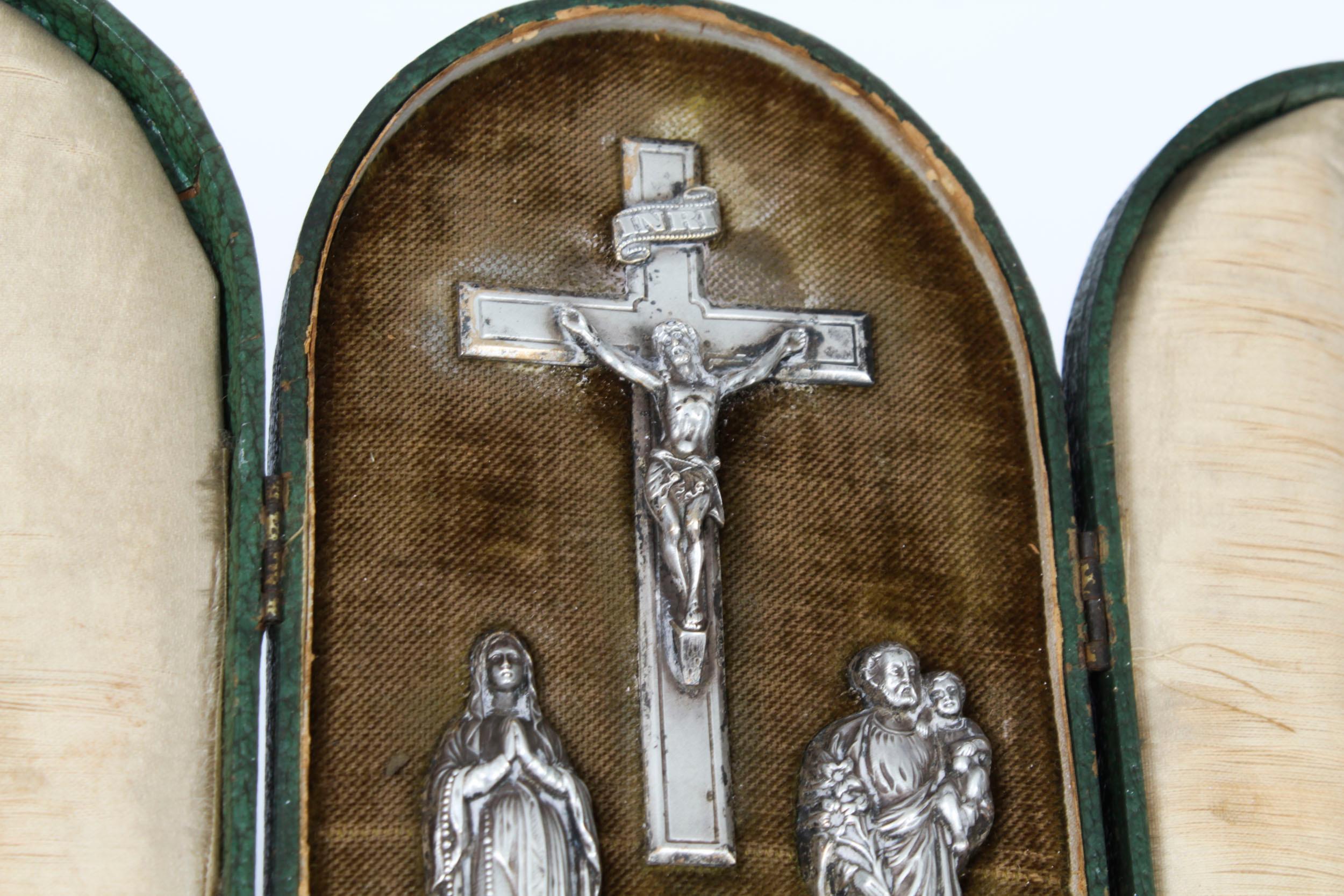 Antique French Silver Communion Set Corpus Christi Mary & Joseph 19th Century 3