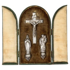 Antique French Silver Communion Set Corpus Christi Mary & Joseph 19th Century