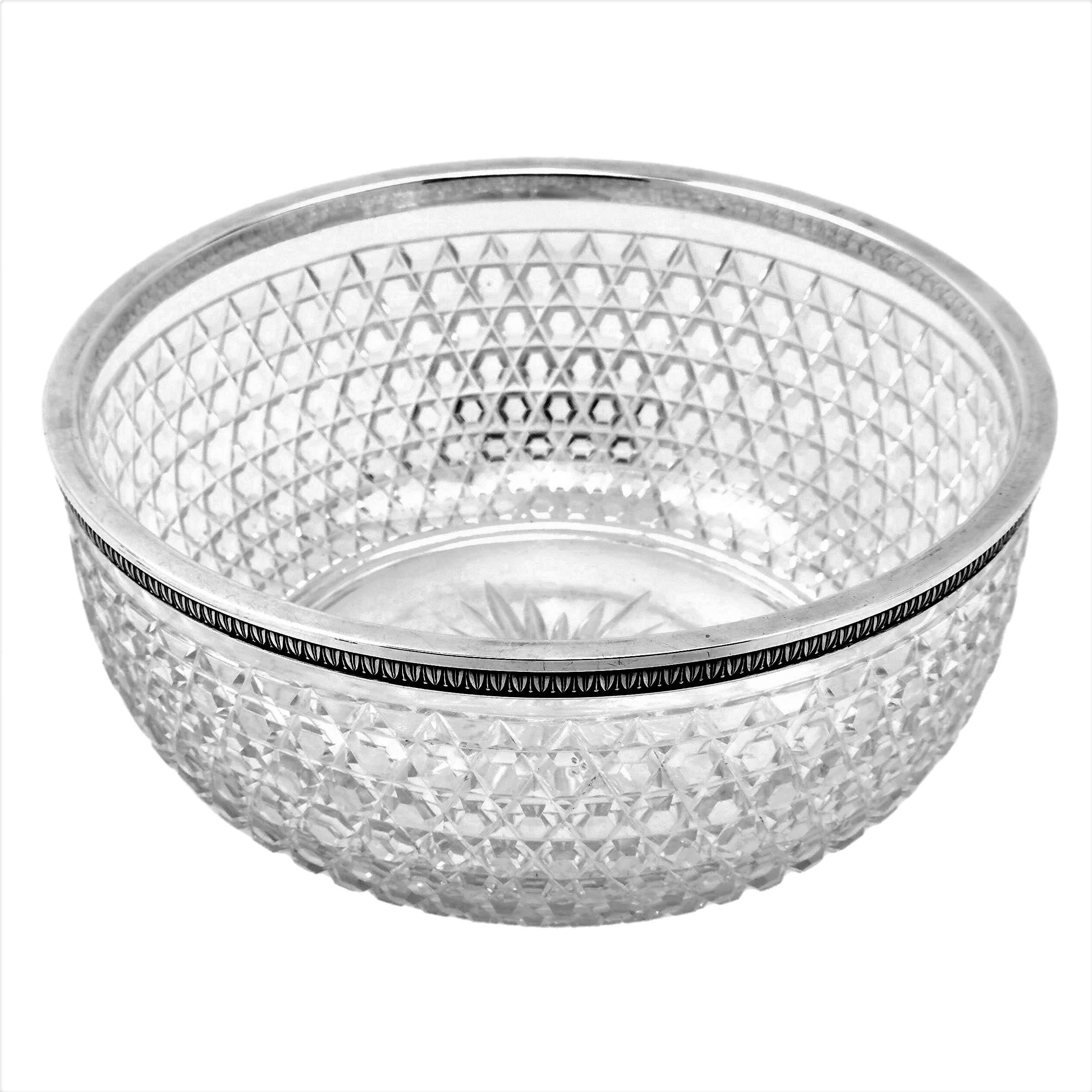 Antique French Silver & Cut Glass Caviar Serving Set Dish Bowl, c. 1910 In Good Condition In London, GB