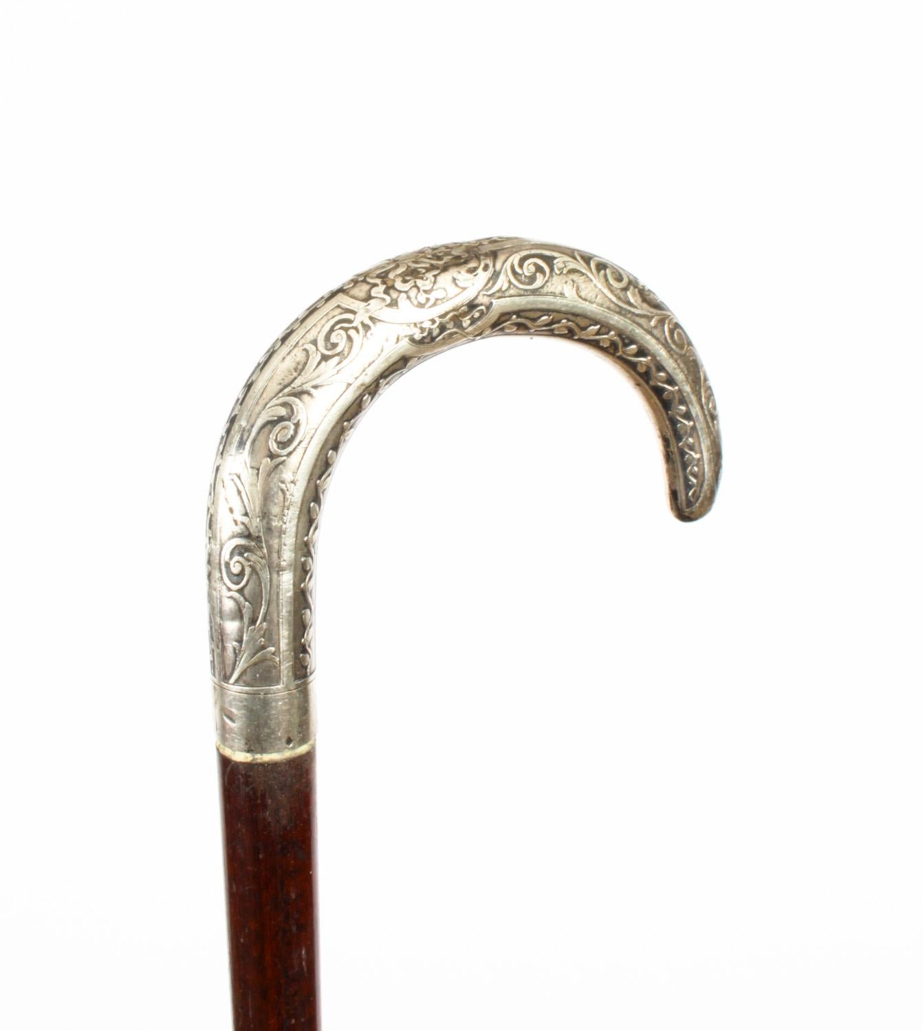 Antique French Silver Dragon head Walking Cane Stick 19th Century In Good Condition In London, GB