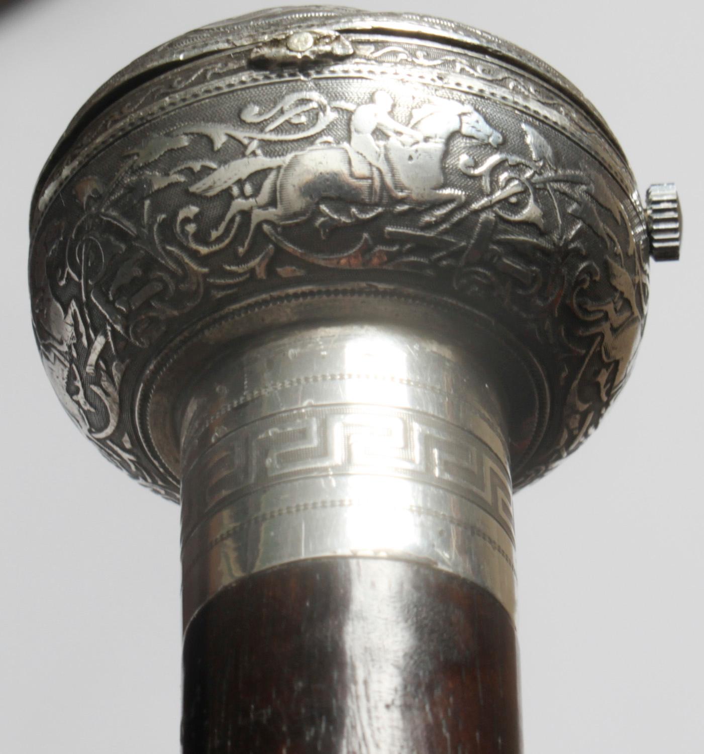 Antique French Silver & Ebonised Watch Opera Cane Walking Stick 19th C 4