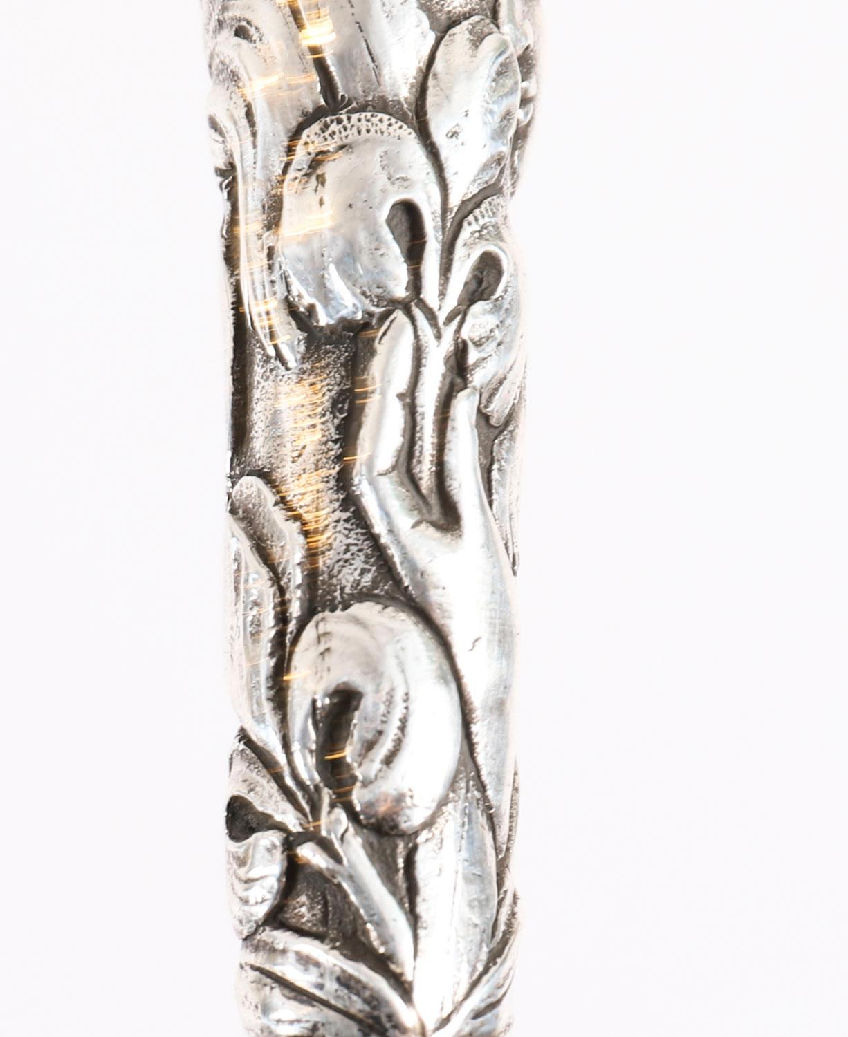 Art nouveau Canne de marche ancienne française en argent ébonisé 19ème siècle 92cm/36.2inches en vente