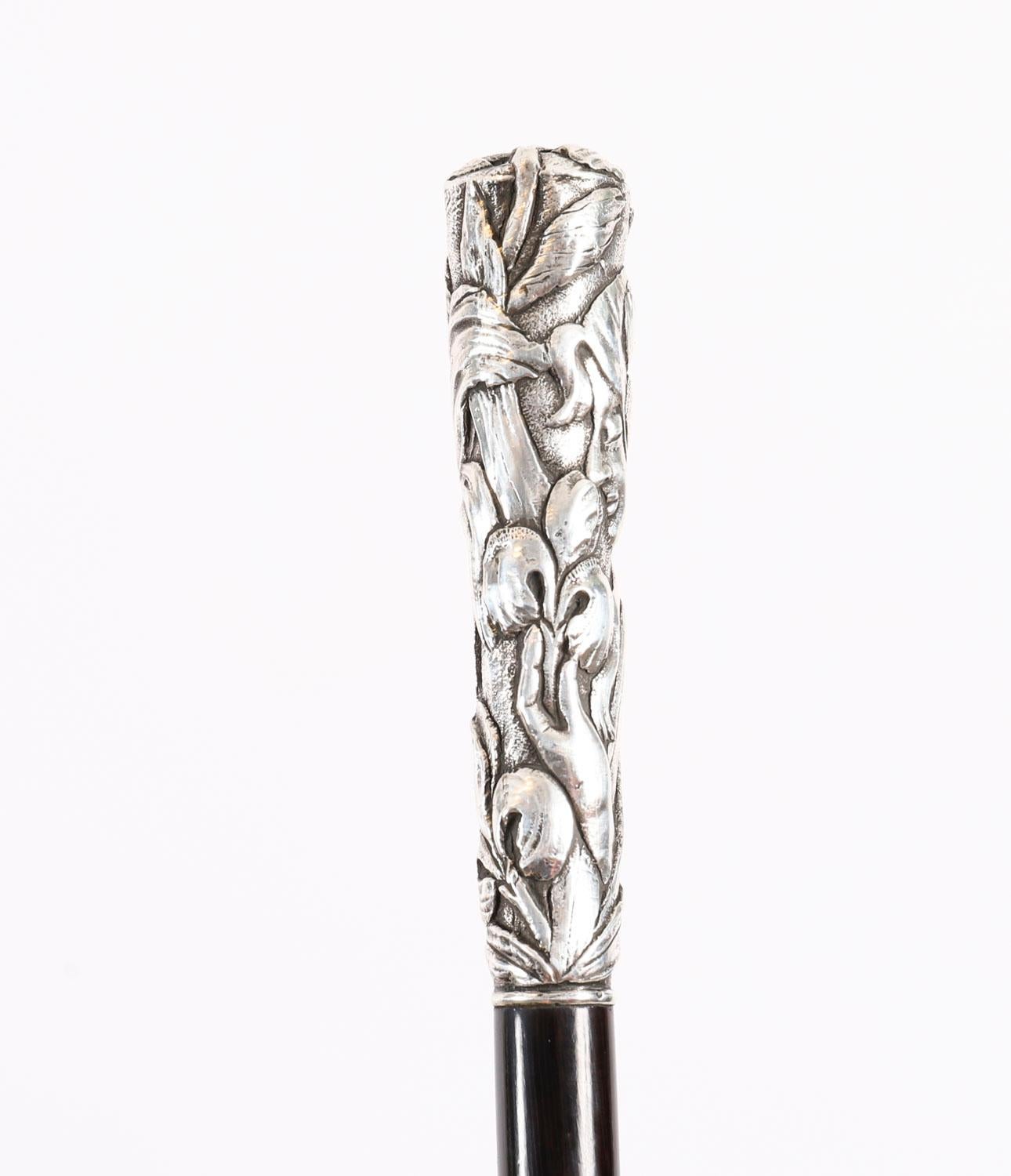 Canne de marche ancienne française en argent ébonisé 19ème siècle 92cm/36.2inches Bon état - En vente à London, GB