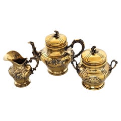 Antique French Silver Gilt 3 piece Bachelor Tea Set c. 1880 19th Century
