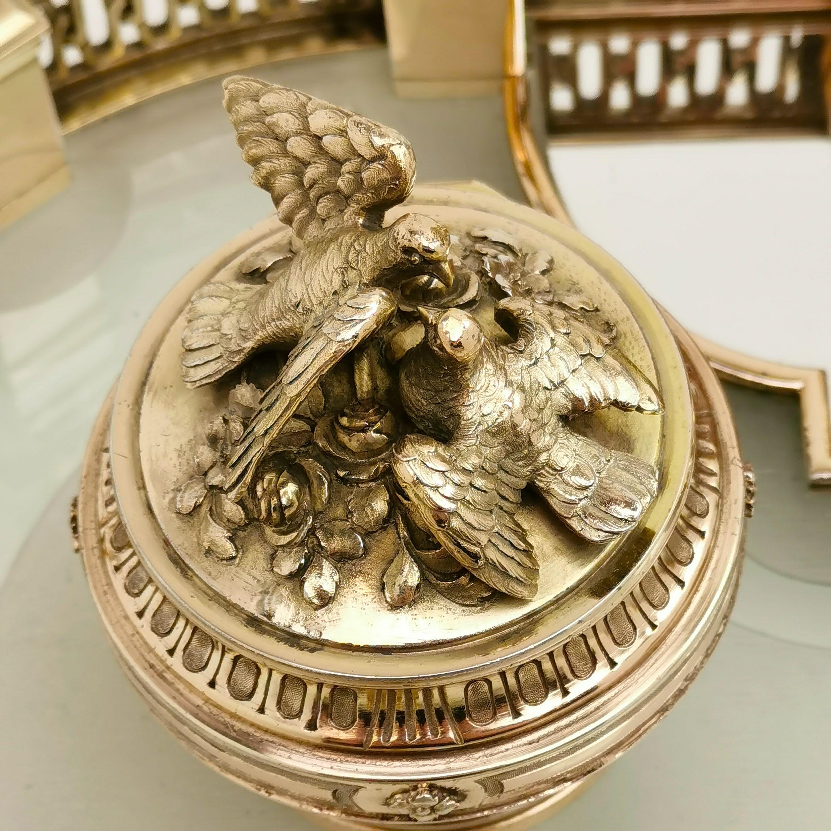 Antique French Silver Gilt, Glass & Enamel Inkstand Clock, Paris, France c. 1880 11