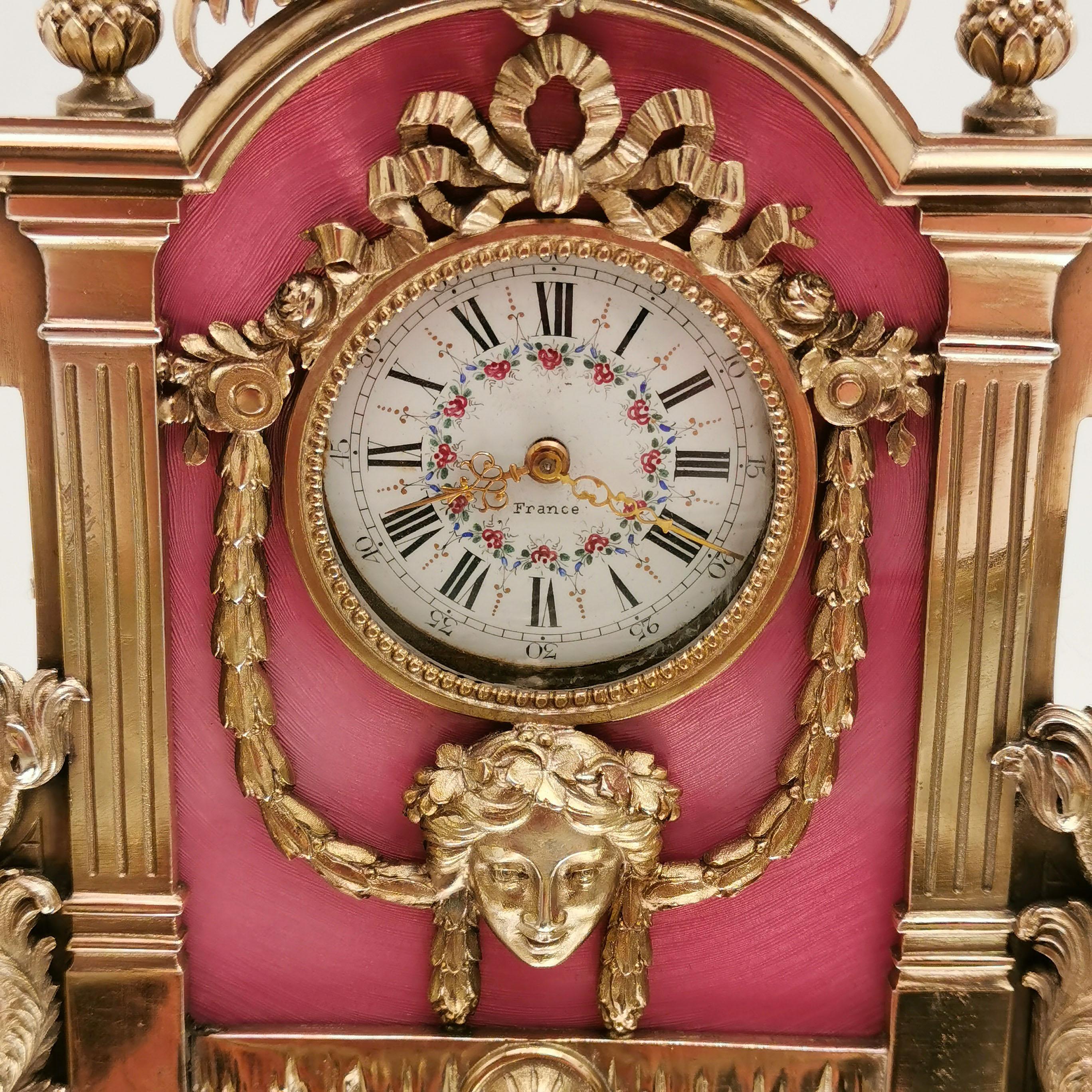 Antique French Silver Gilt, Glass & Enamel Inkstand Clock, Paris, France c. 1880 3
