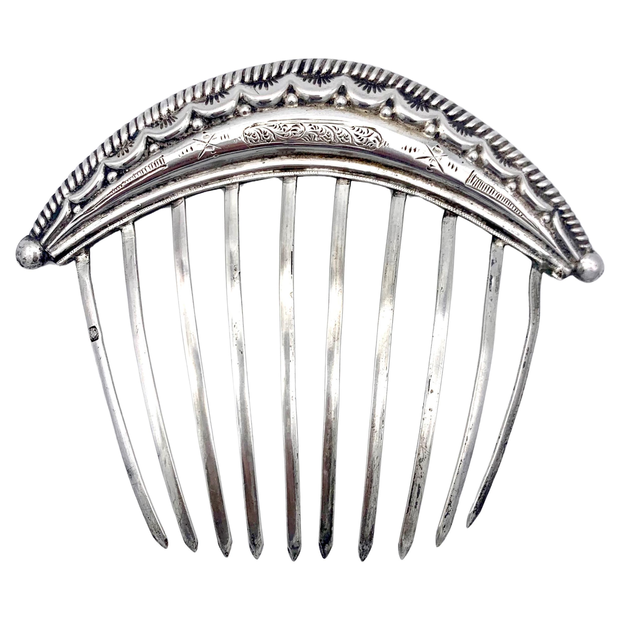 Antique French Silver Hair Comb Hair Ornament 