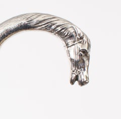 Antique French Silver Horse Ebonized Walking Cane Stick Late 19th C