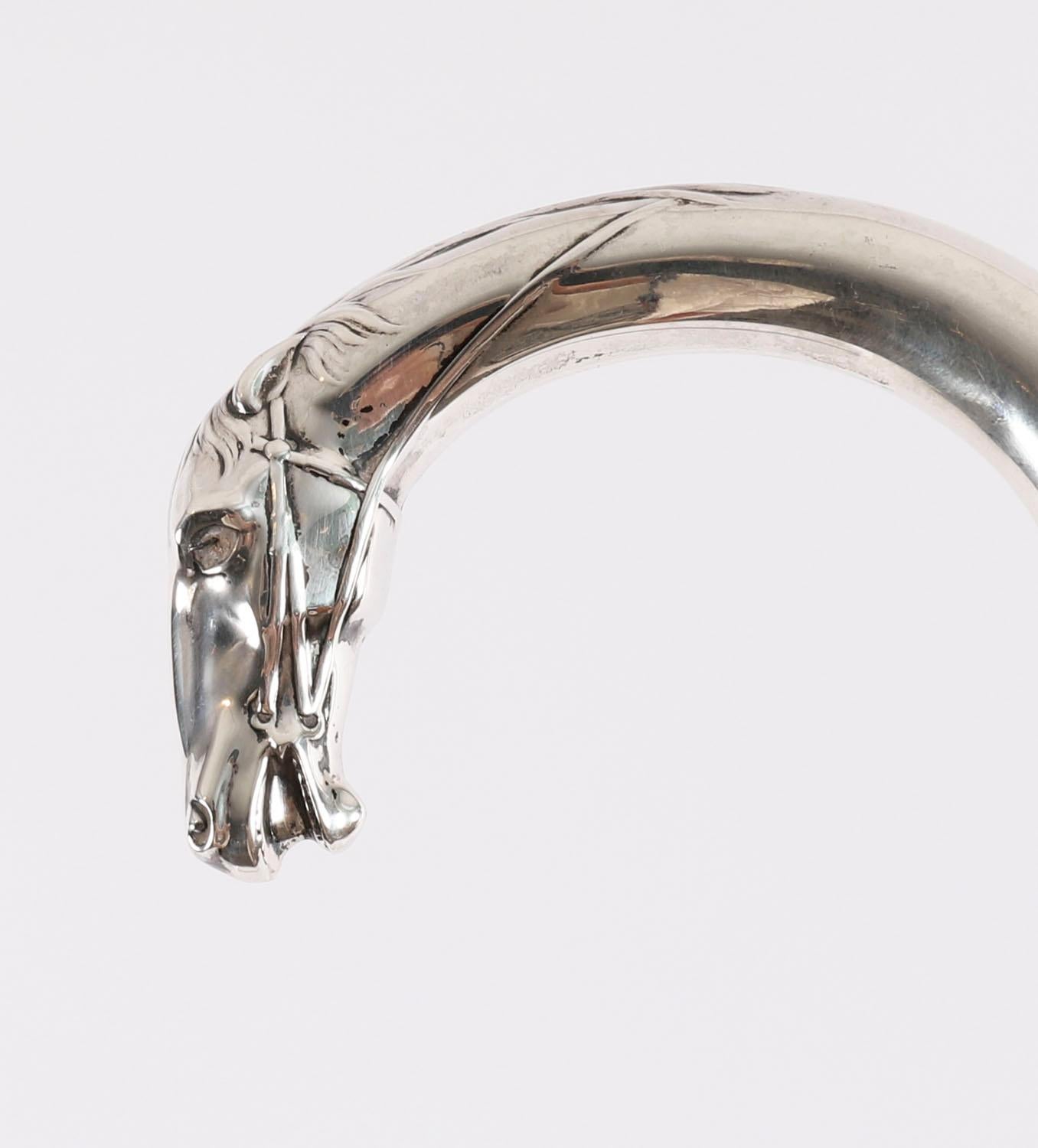 Antiguo bastón francés de plata con cabeza de caballo Siglo XIX 90 cm 35,5 pulgadas Francés en venta