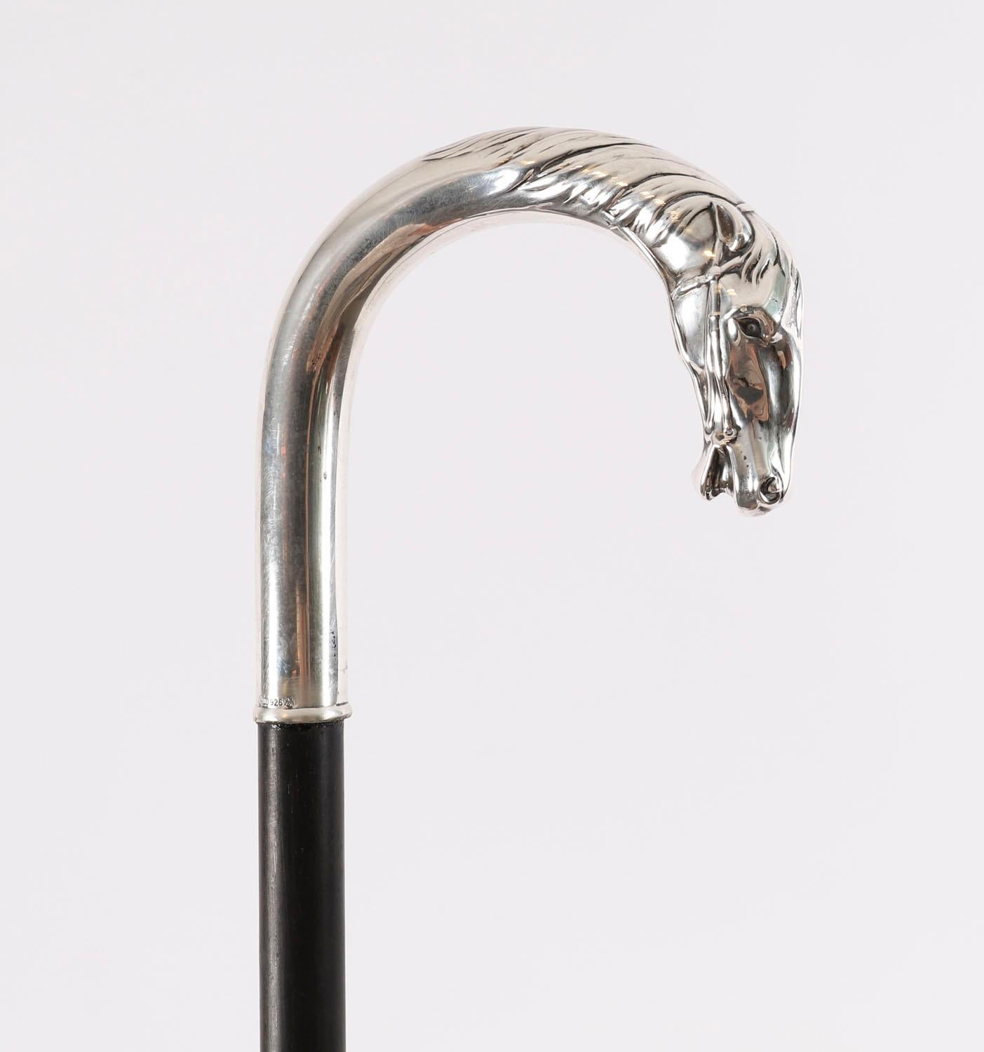 Antiguo bastón francés de plata con cabeza de caballo Siglo XIX 90 cm 35,5 pulgadas en venta 1