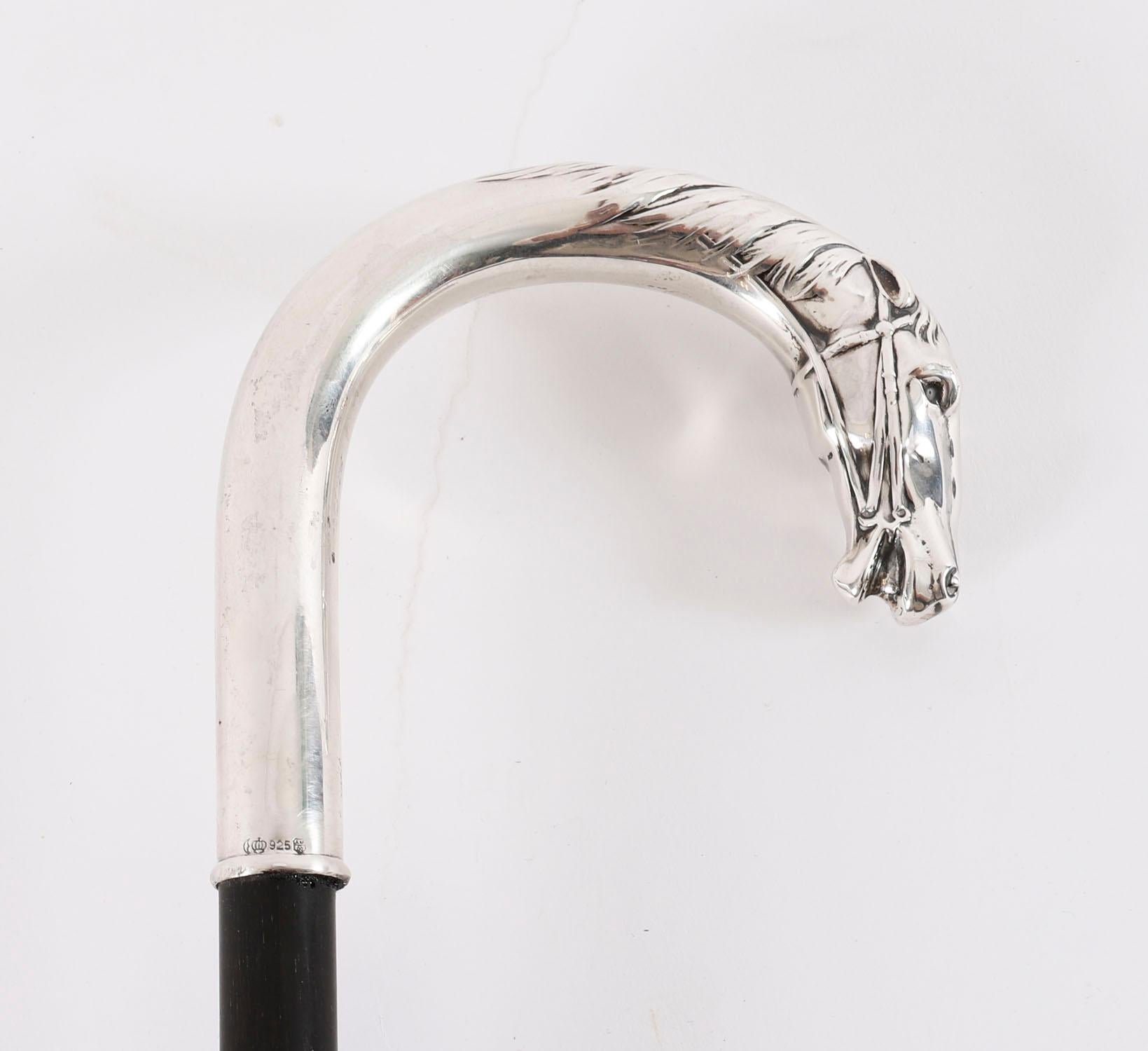 Antiguo bastón francés de plata con cabeza de caballo Siglo XIX 90 cm 35,5 pulgadas en venta 2