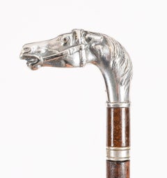 Antique French Silver Horses Head Sword Stick Cane 19th Century 92cm 36inch