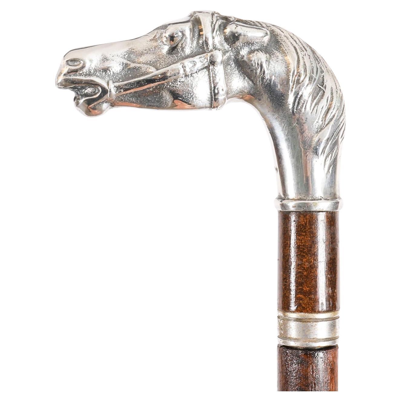 Antique French Silver Testa di cavallo Spada Bastone Cane XIX secolo 92cm 36inch