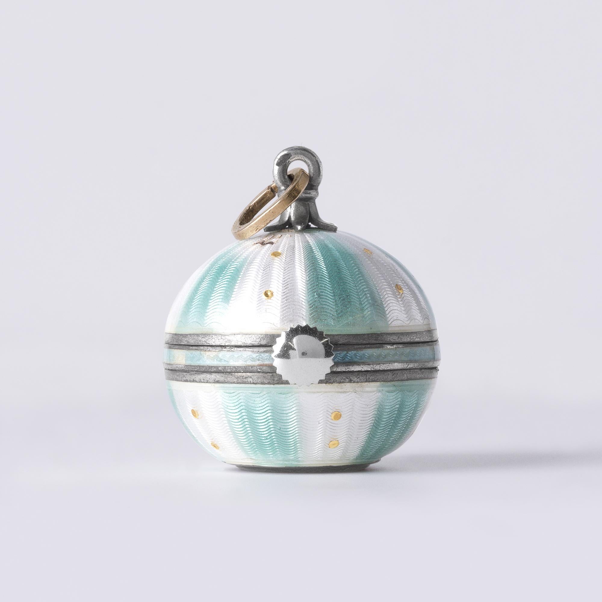 Art Deco Antique French Silver La Vogue Green Enamel Clock Pendant For Sale