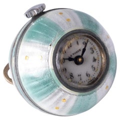 Antique French Silver La Vogue Green Enamel Clock Pendant