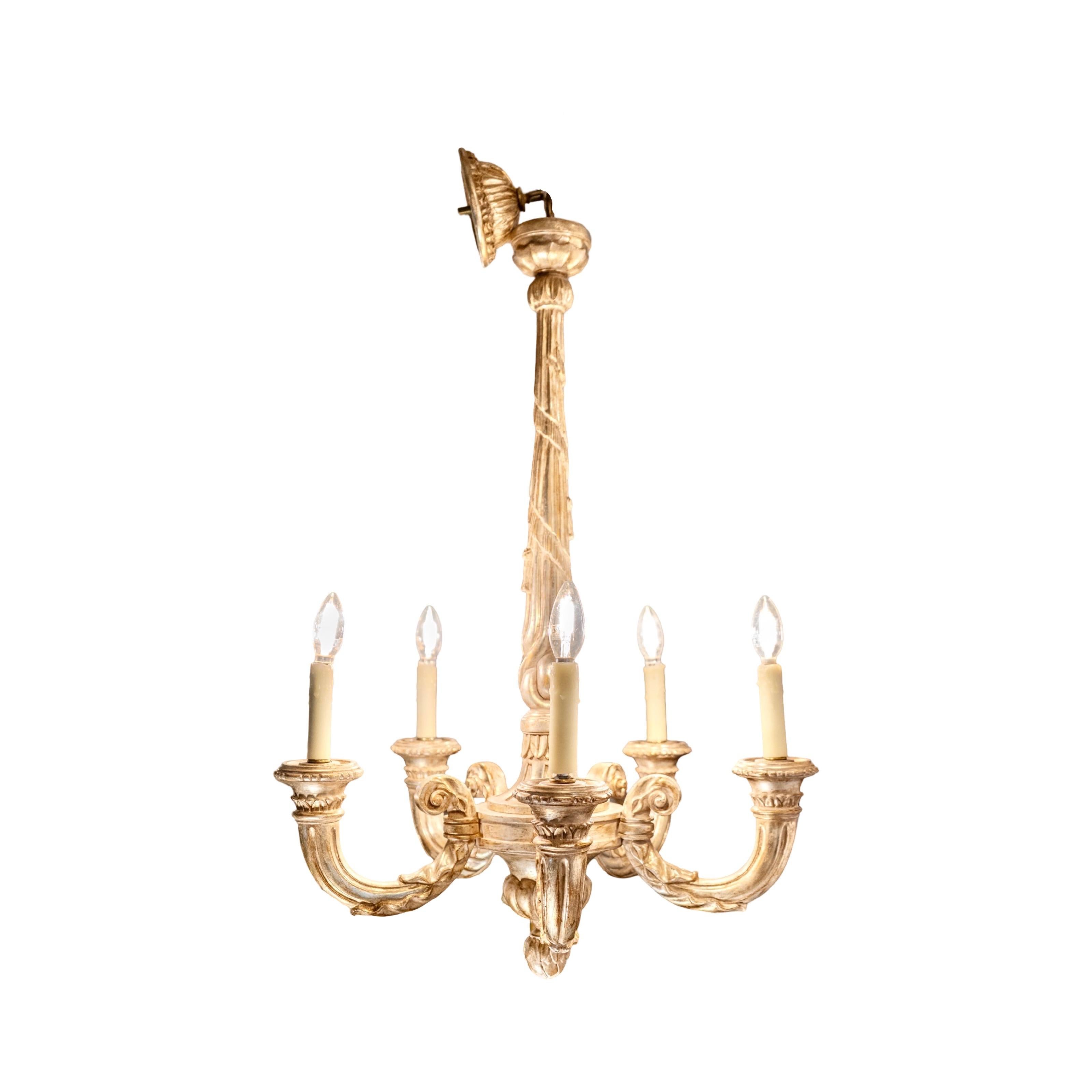 Antique French Silver-Lead Wooden Chandelier In Good Condition For Sale In Dallas, TX