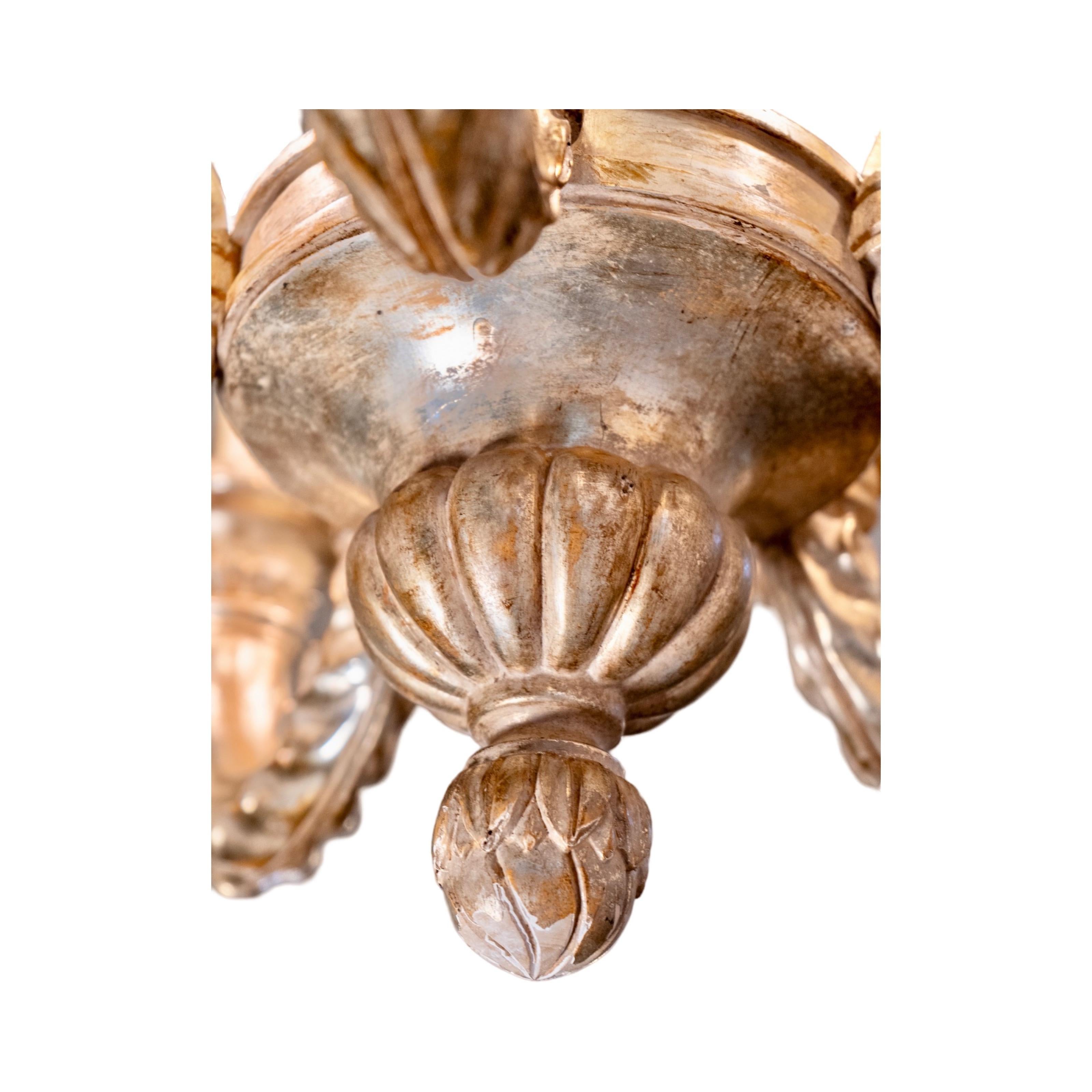 Antique French Silver-Lead Wooden Chandelier For Sale 1