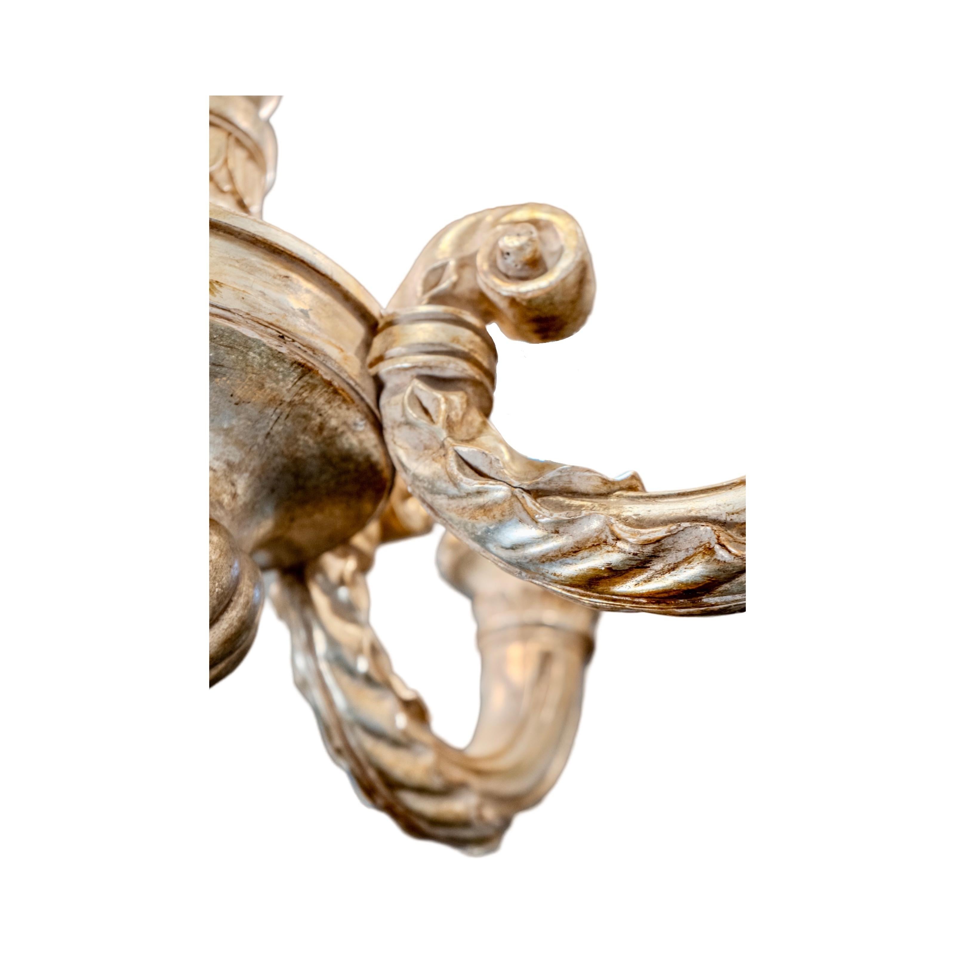 Antique French Silver-Lead Wooden Chandelier For Sale 2