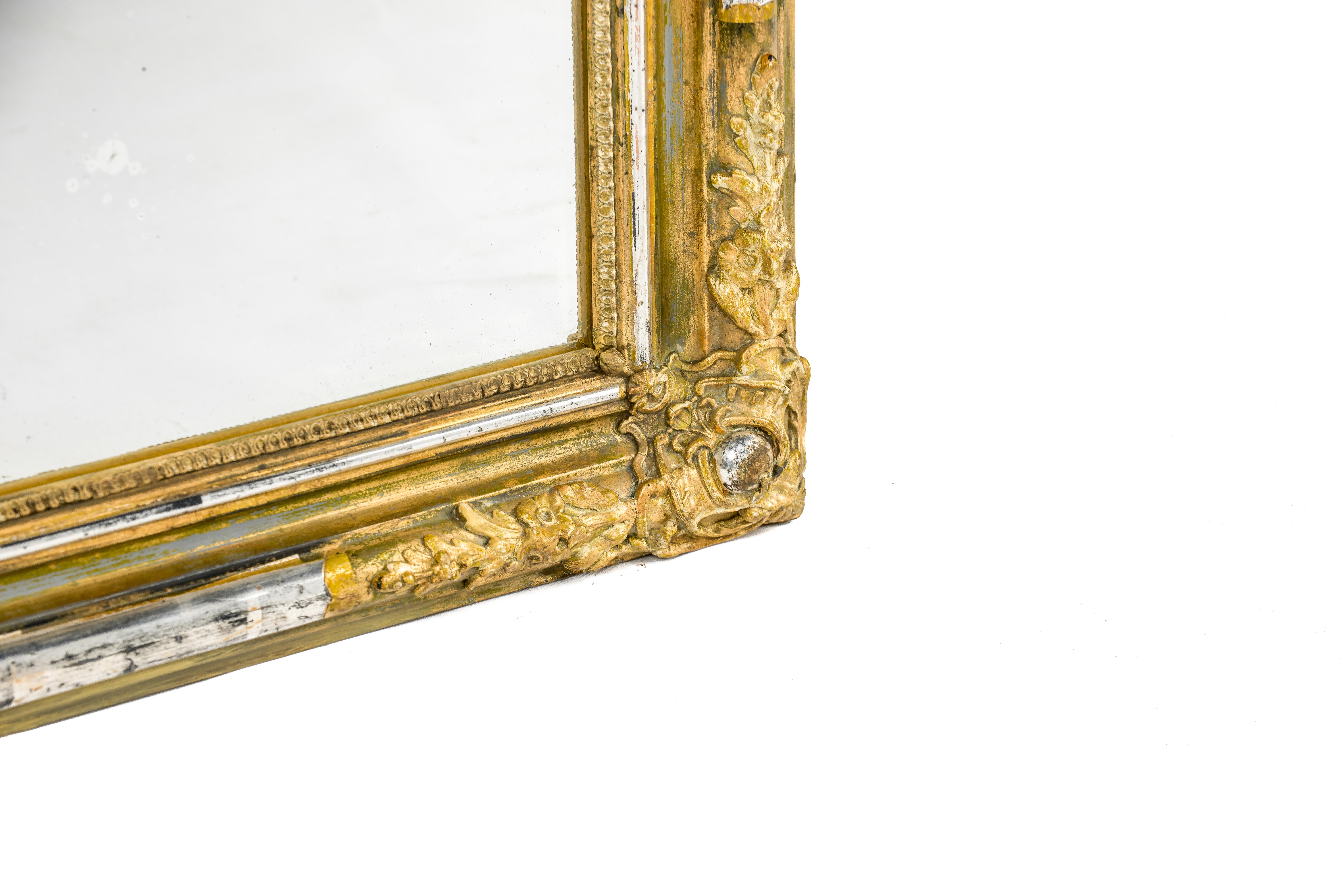 Antique French Silver Leaf Gilded Louis Philippe Mirror from the Alsace Region In Good Condition In Casteren, NL