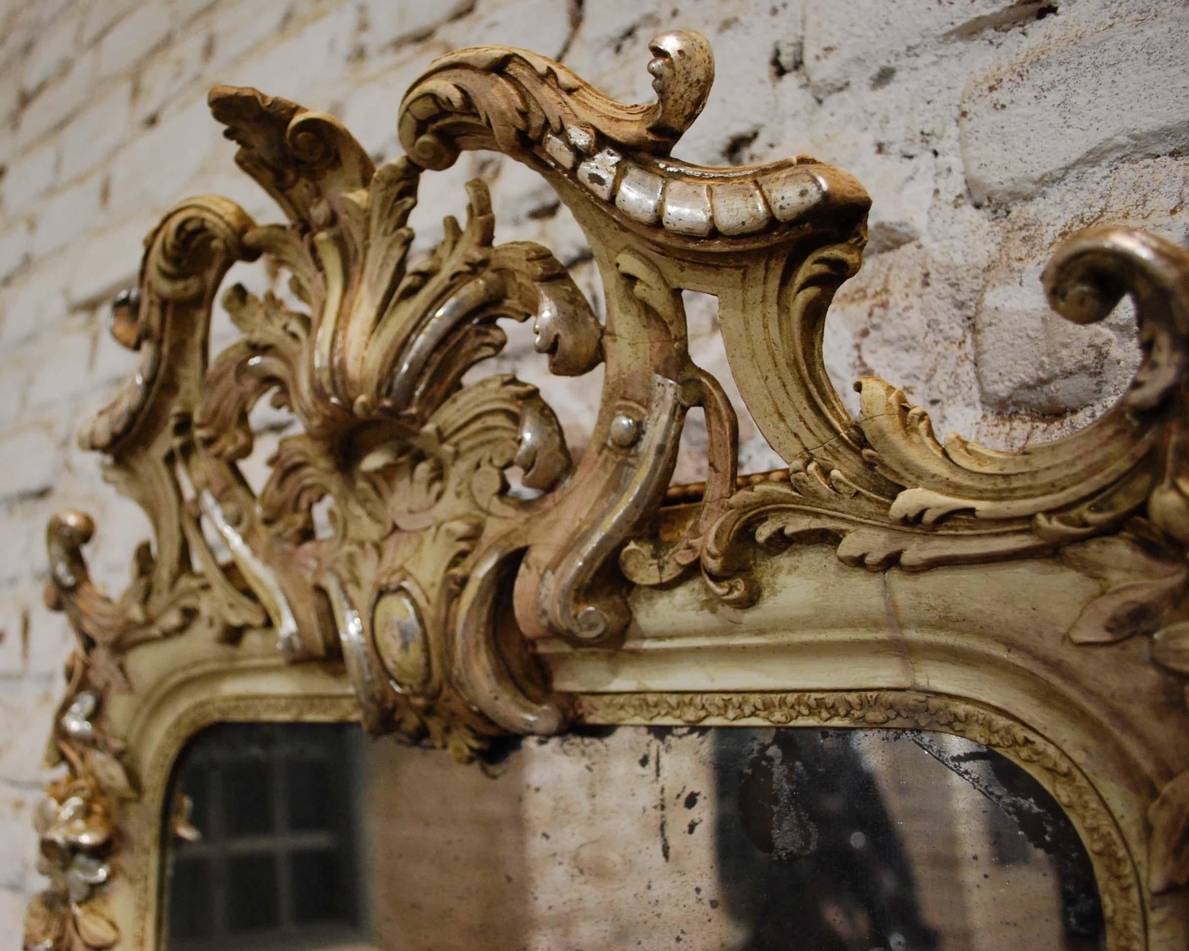 Antique French Silver Leaf Gilded Louis Philippe Mirror with an Ornate Crest 1
