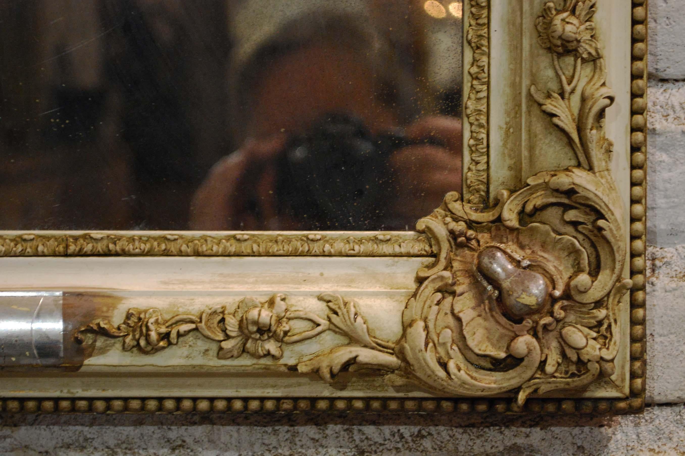 Antique French Silver Leaf Gilded Louis Philippe Mirror with an Ornate Crest 2