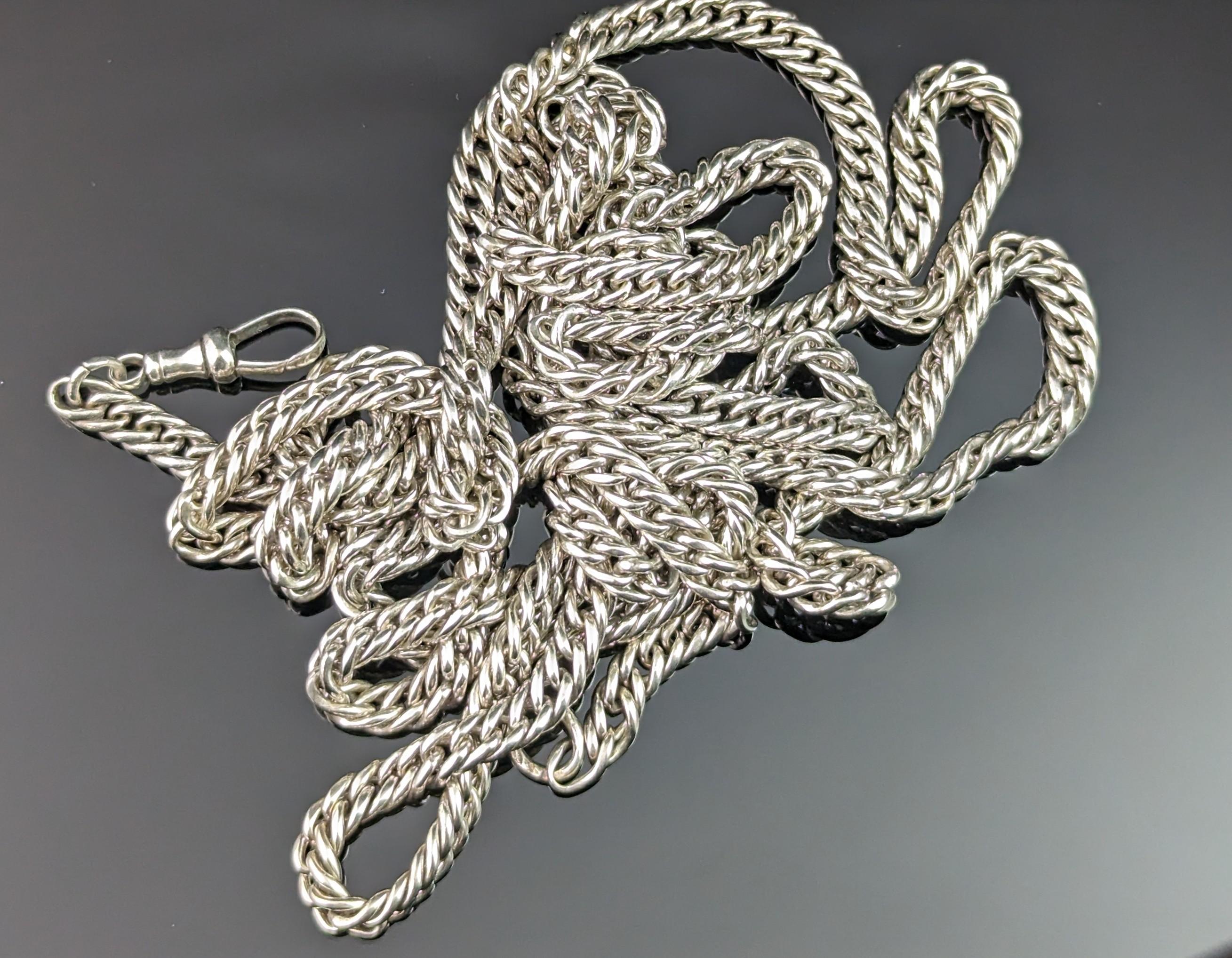 Antique French silver long chain necklace, longuard chain, 900 silver  5