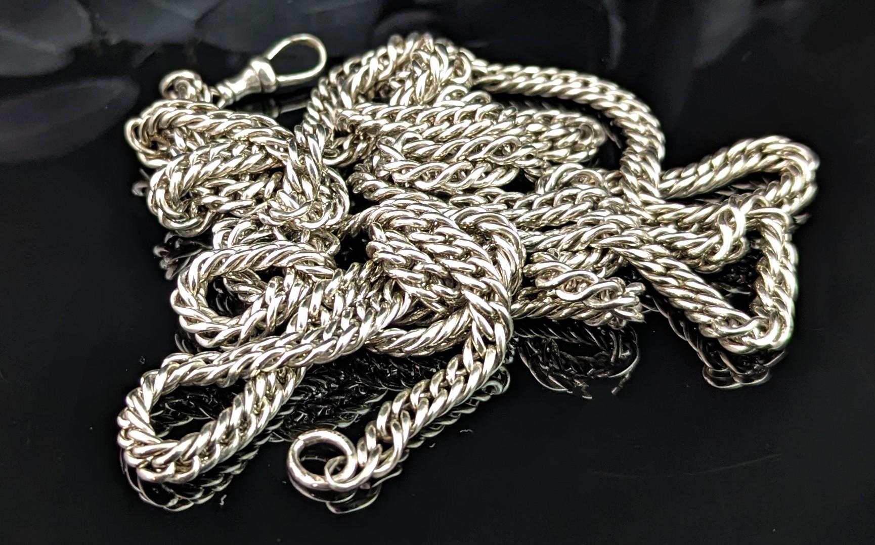 Antique French silver long chain necklace, longuard chain, 900 silver  4