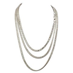 Antique French silver long chain necklace, longuard chain, 900 silver 