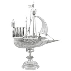 Antique French Silver Nef Boat Centrepiece